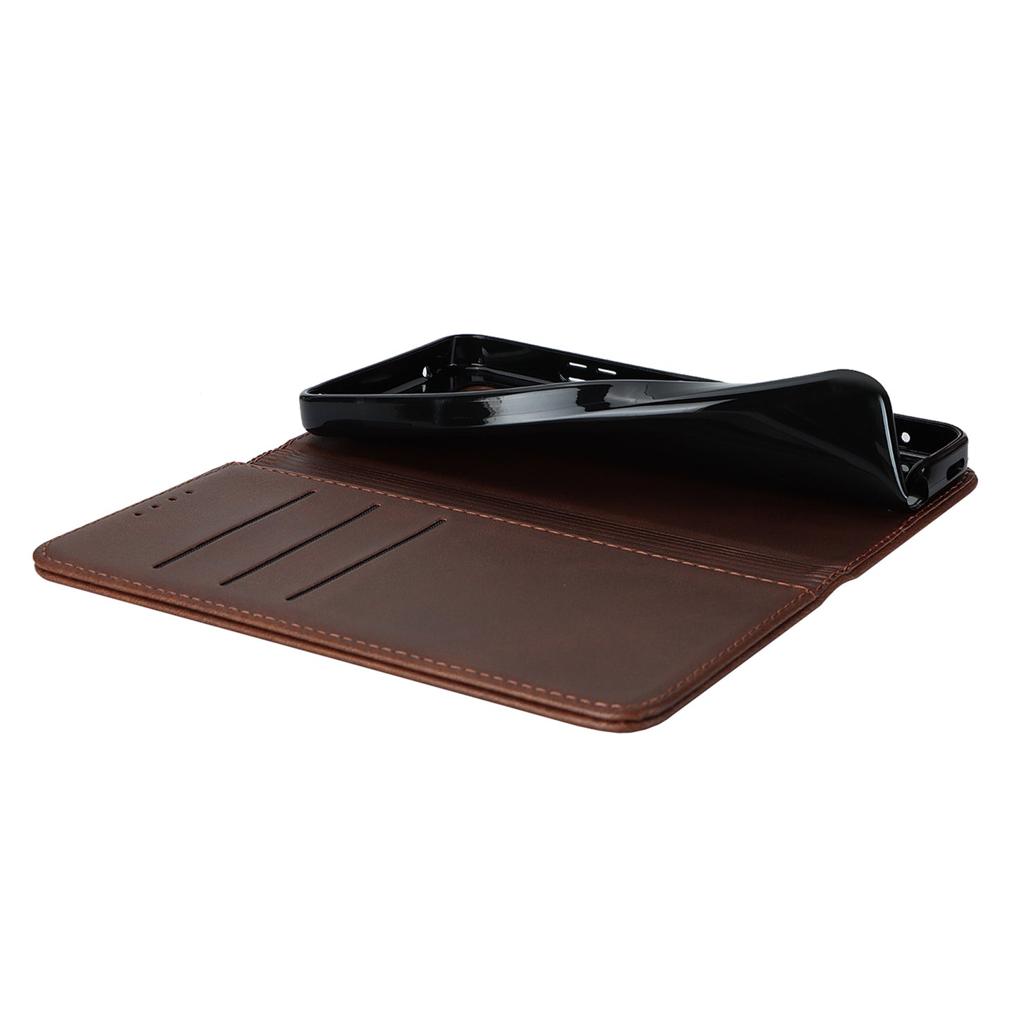 Calf Texture PU Leather Case for Sharp Aquos Wish3 Shockproof Stand Wallet Phone Cover - Dark Brown