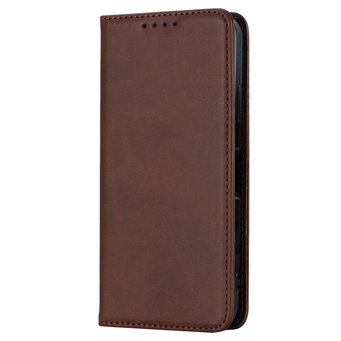 Calf Texture PU Leather Case for Sharp Aquos Wish3 Shockproof Stand Wallet Phone Cover - Dark Brown