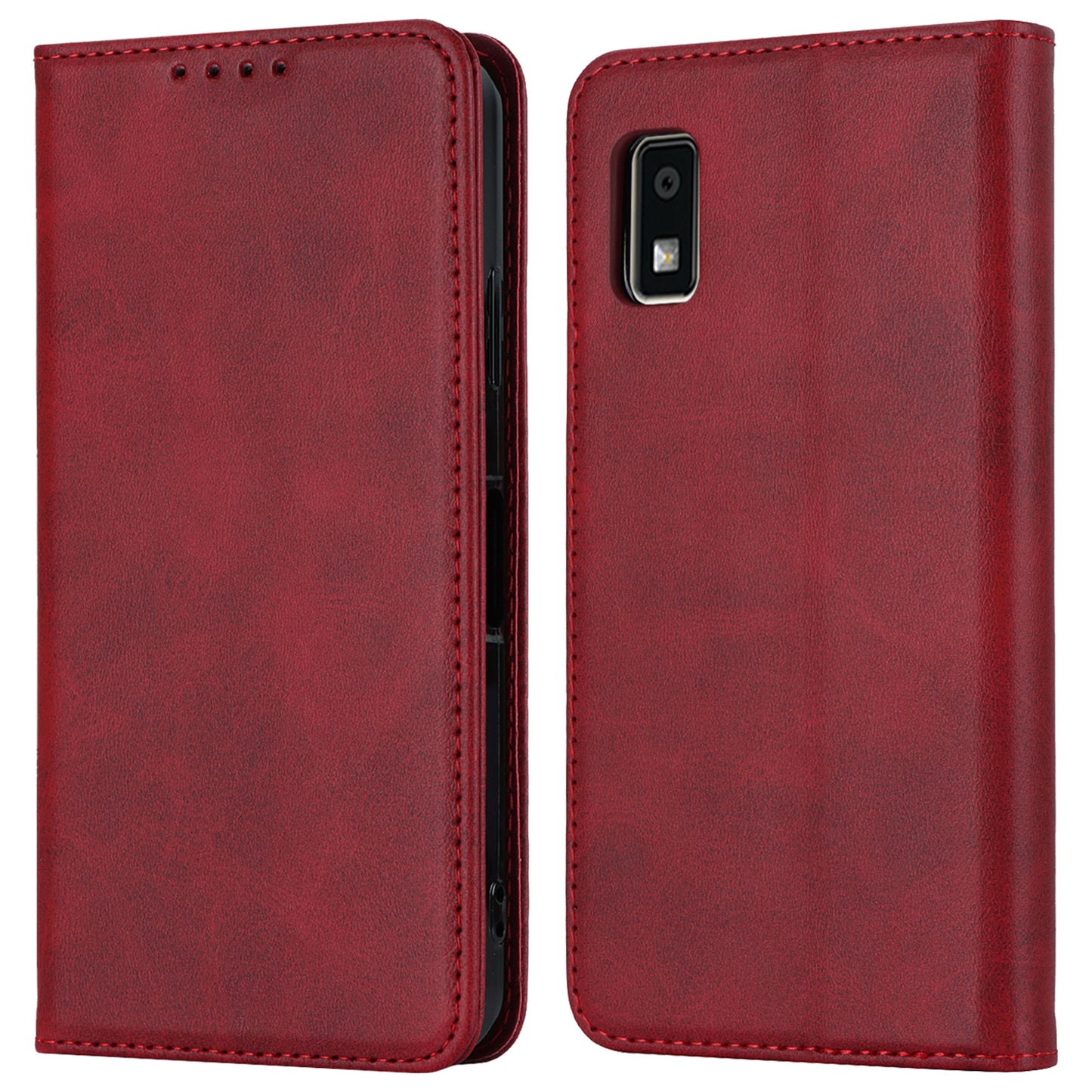 Calf Texture PU Leather Case for Sharp Aquos Wish3 Shockproof Stand Wallet Phone Cover - Red