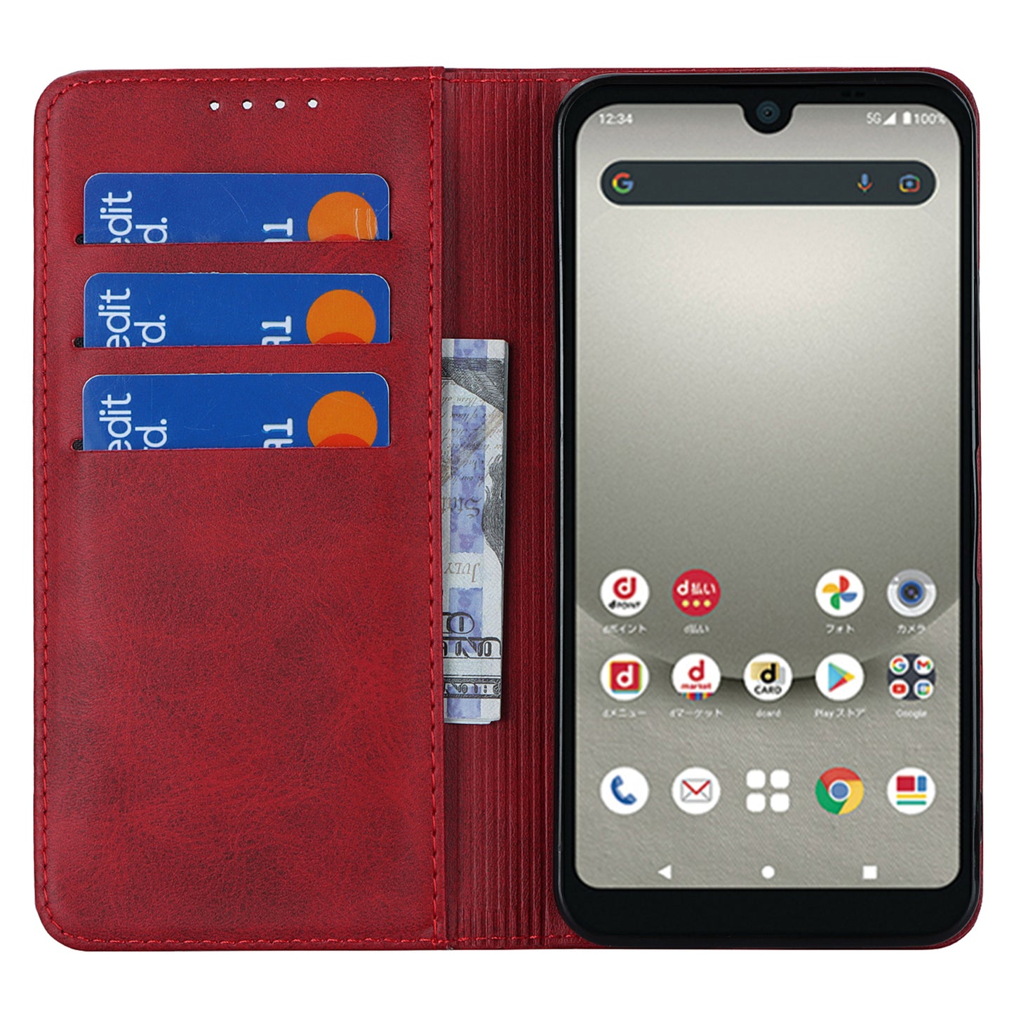 Calf Texture PU Leather Case for Sharp Aquos Wish3 Shockproof Stand Wallet Phone Cover - Red