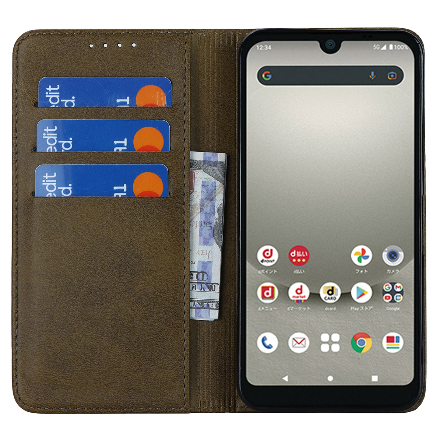 Calf Texture PU Leather Case for Sharp Aquos Wish3 Shockproof Stand Wallet Phone Cover - Dark Green