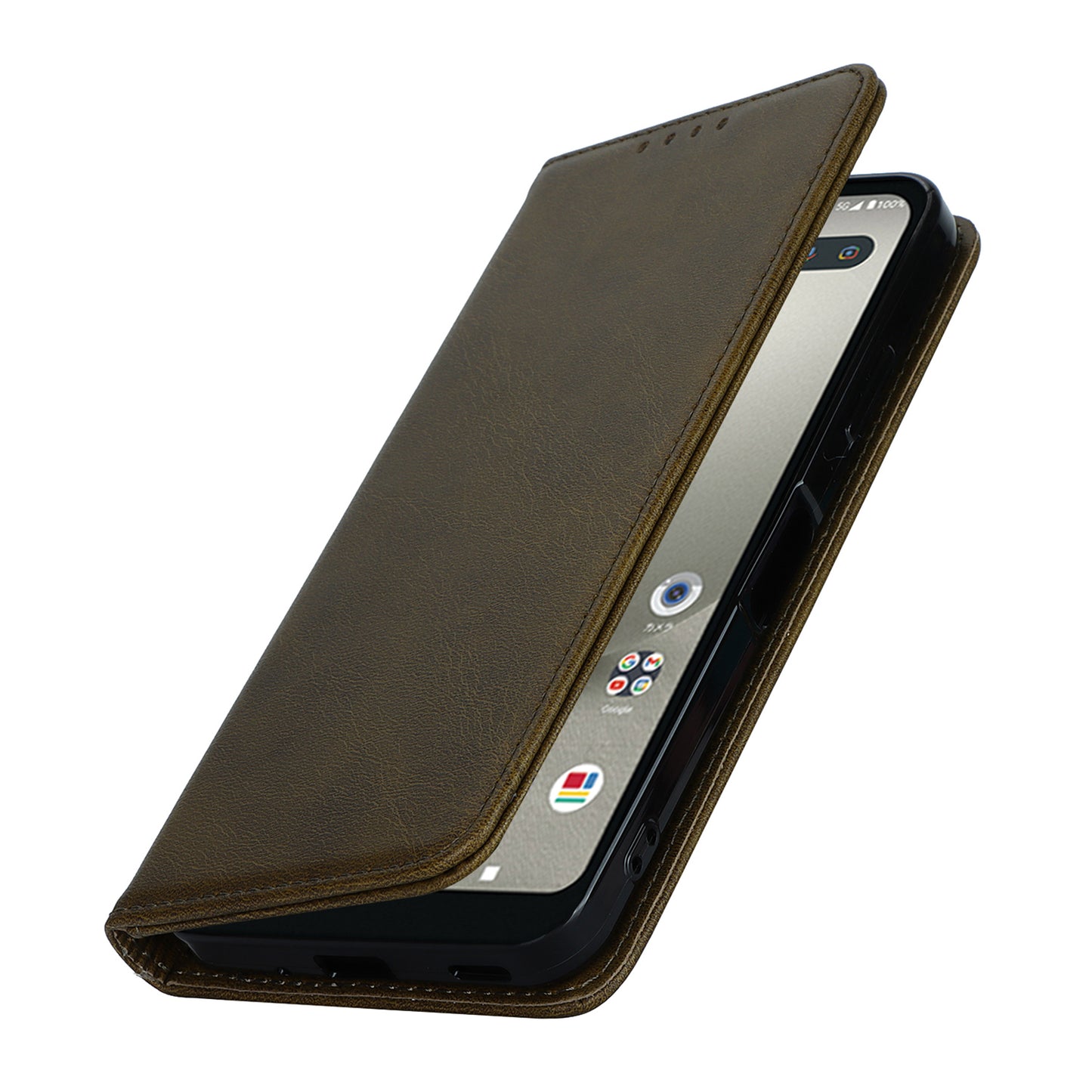 Calf Texture PU Leather Case for Sharp Aquos Wish3 Shockproof Stand Wallet Phone Cover - Dark Green