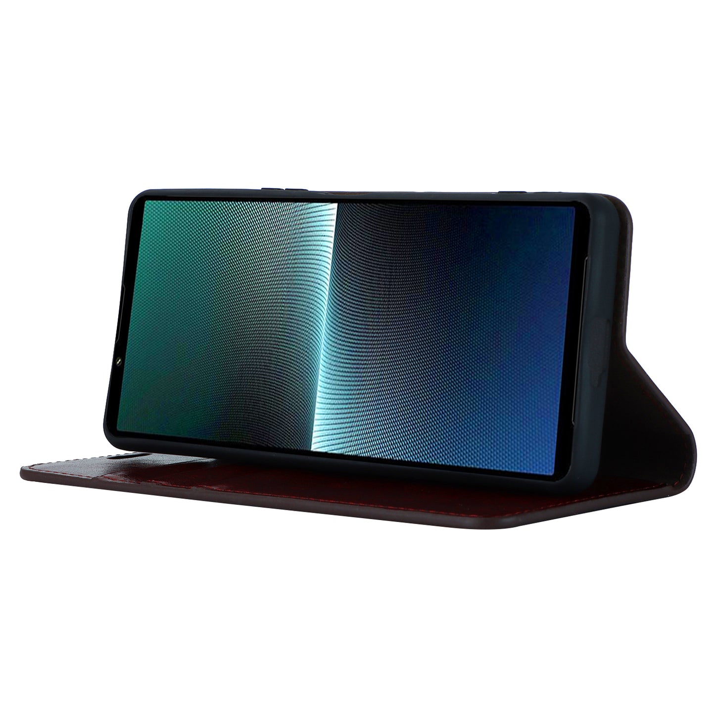 Uniqkart for Sony Xperia 1 V Stand Flip Wallet Crazy Horse Texture Genuine Cow Leather Cover Phone Case - Dark Brown