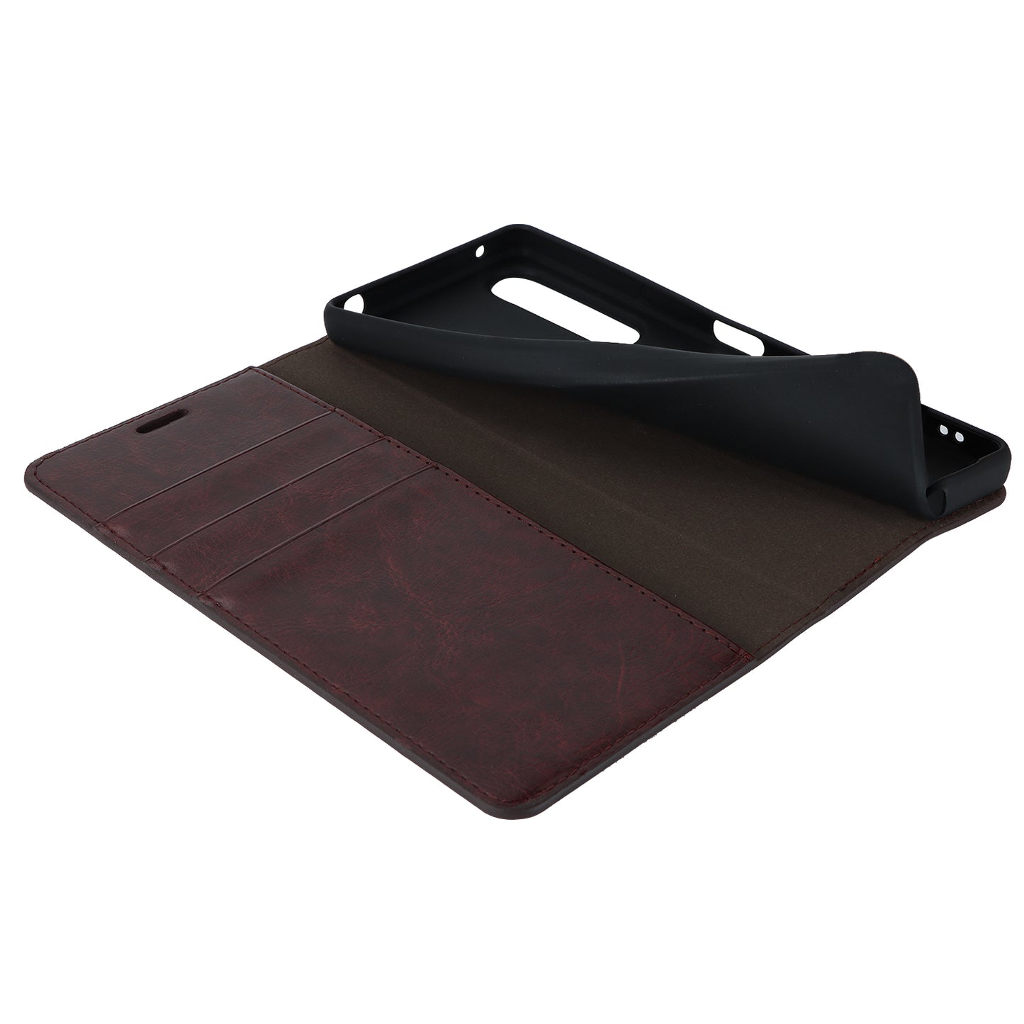 Uniqkart for Sony Xperia 1 V Stand Flip Wallet Crazy Horse Texture Genuine Cow Leather Cover Phone Case - Dark Brown