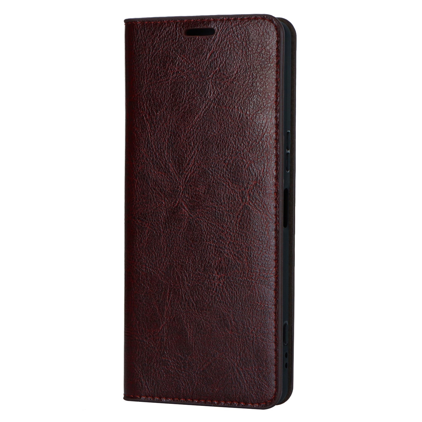 Uniqkart for Sony Xperia 1 V Stand Flip Wallet Crazy Horse Texture Genuine Cow Leather Cover Phone Case - Dark Brown