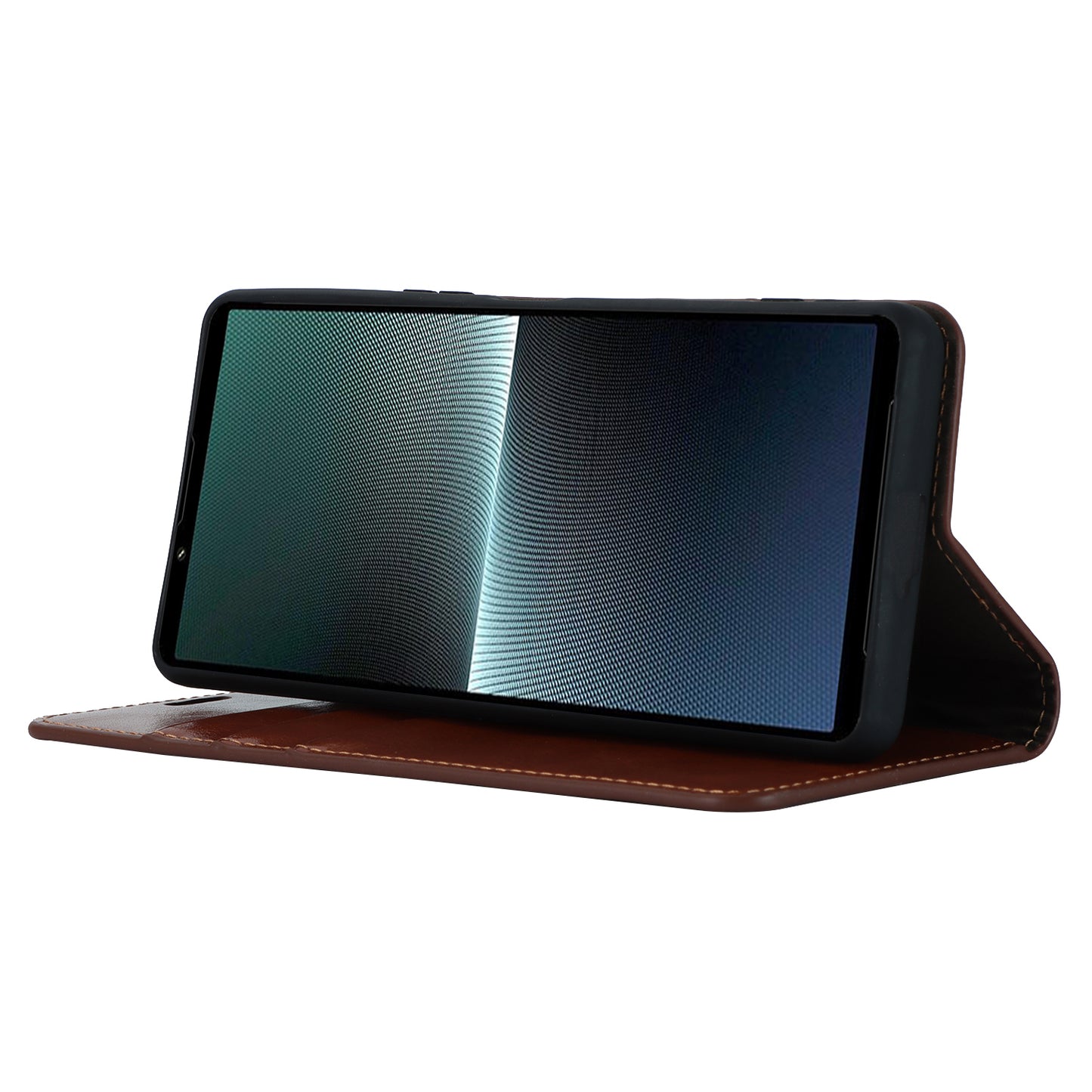 Uniqkart for Sony Xperia 1 V Stand Flip Wallet Crazy Horse Texture Genuine Cow Leather Cover Phone Case - Light Brown