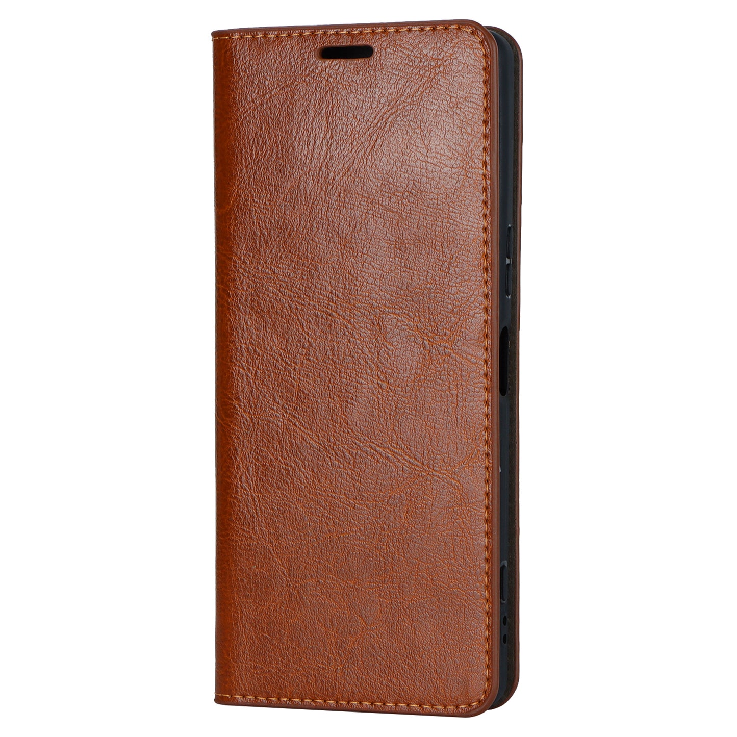 Uniqkart for Sony Xperia 1 V Stand Flip Wallet Crazy Horse Texture Genuine Cow Leather Cover Phone Case - Light Brown
