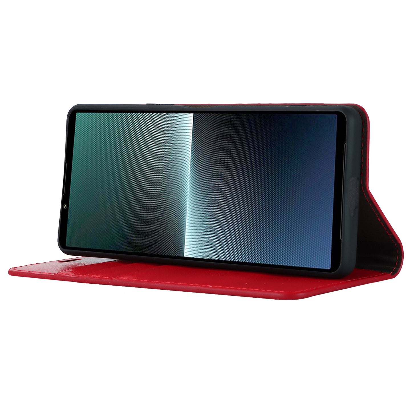 Uniqkart for Sony Xperia 1 V Stand Flip Wallet Crazy Horse Texture Genuine Cow Leather Cover Phone Case - Red