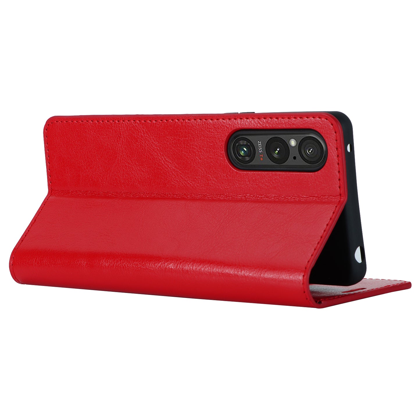 Uniqkart for Sony Xperia 1 V Stand Flip Wallet Crazy Horse Texture Genuine Cow Leather Cover Phone Case - Red