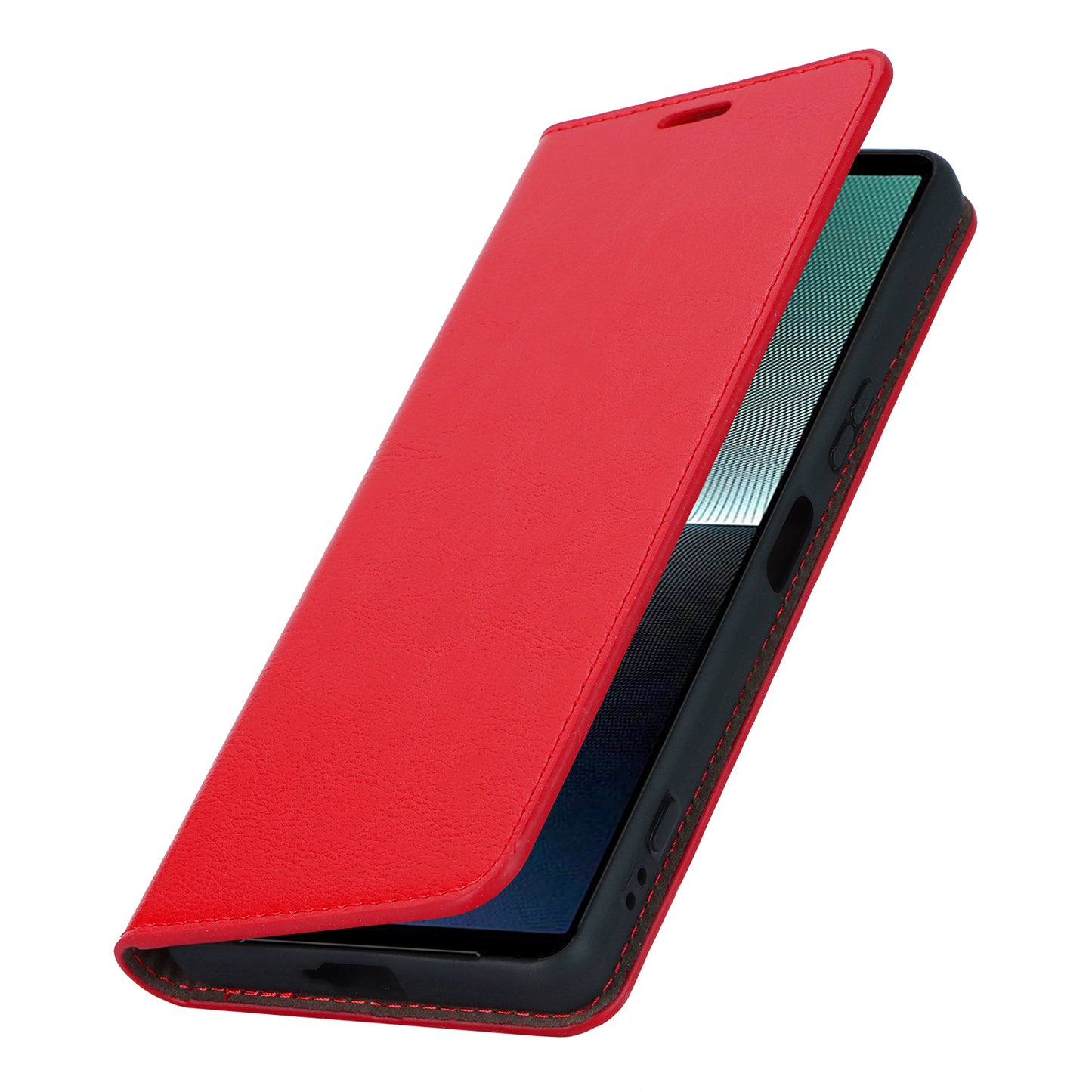 Uniqkart for Sony Xperia 1 V Stand Flip Wallet Crazy Horse Texture Genuine Cow Leather Cover Phone Case - Red