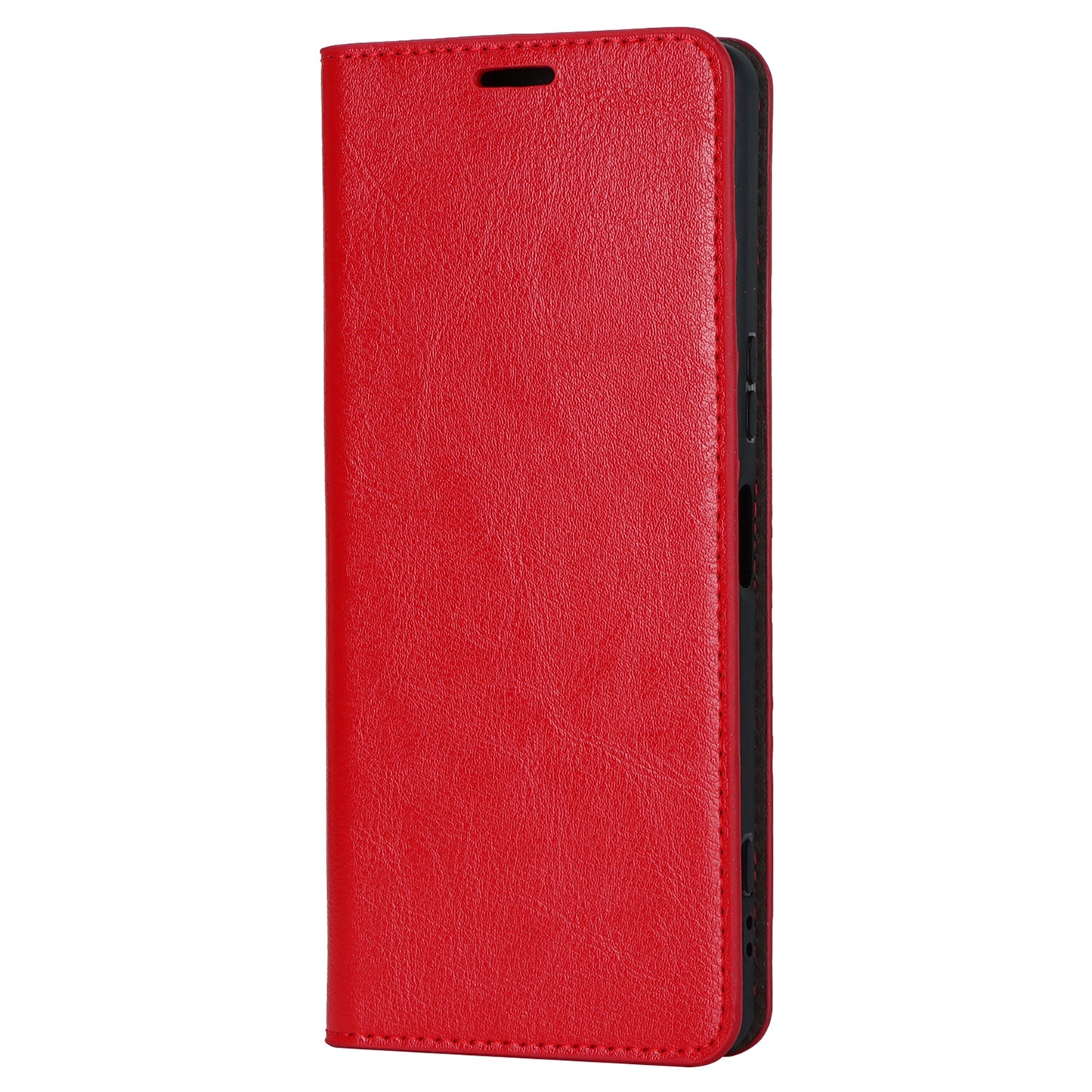 Uniqkart for Sony Xperia 1 V Stand Flip Wallet Crazy Horse Texture Genuine Cow Leather Cover Phone Case - Red