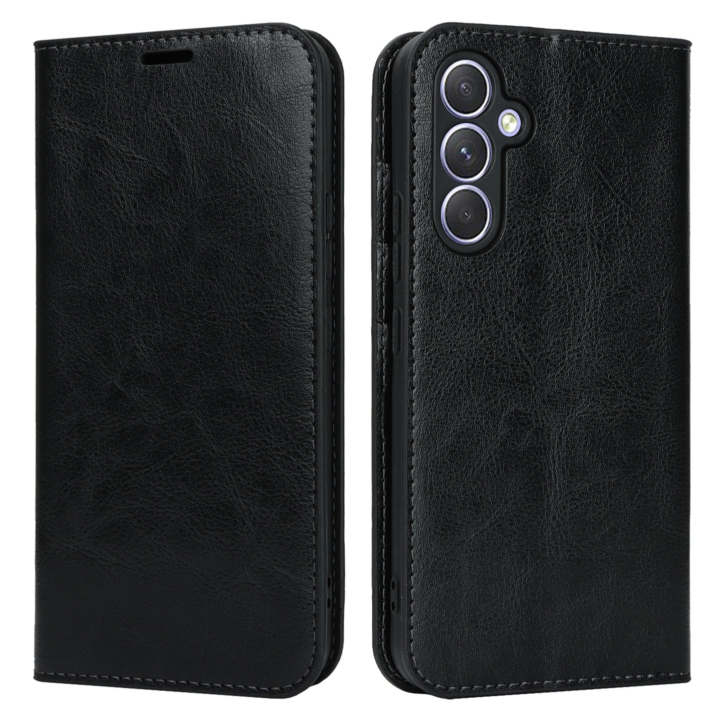 Stand Wallet for Samsung Galaxy A54 5G Crazy Horse Texture Genuine Cow Leather Cover Phone Case - Black