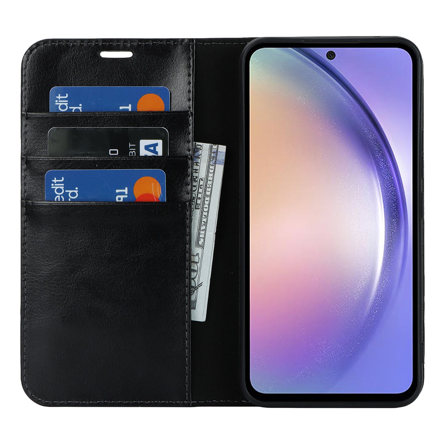 Stand Wallet for Samsung Galaxy A54 5G Crazy Horse Texture Genuine Cow Leather Cover Phone Case - Black