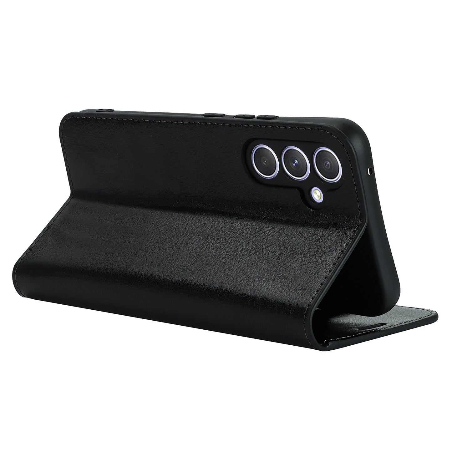 Stand Wallet for Samsung Galaxy A54 5G Crazy Horse Texture Genuine Cow Leather Cover Phone Case - Black