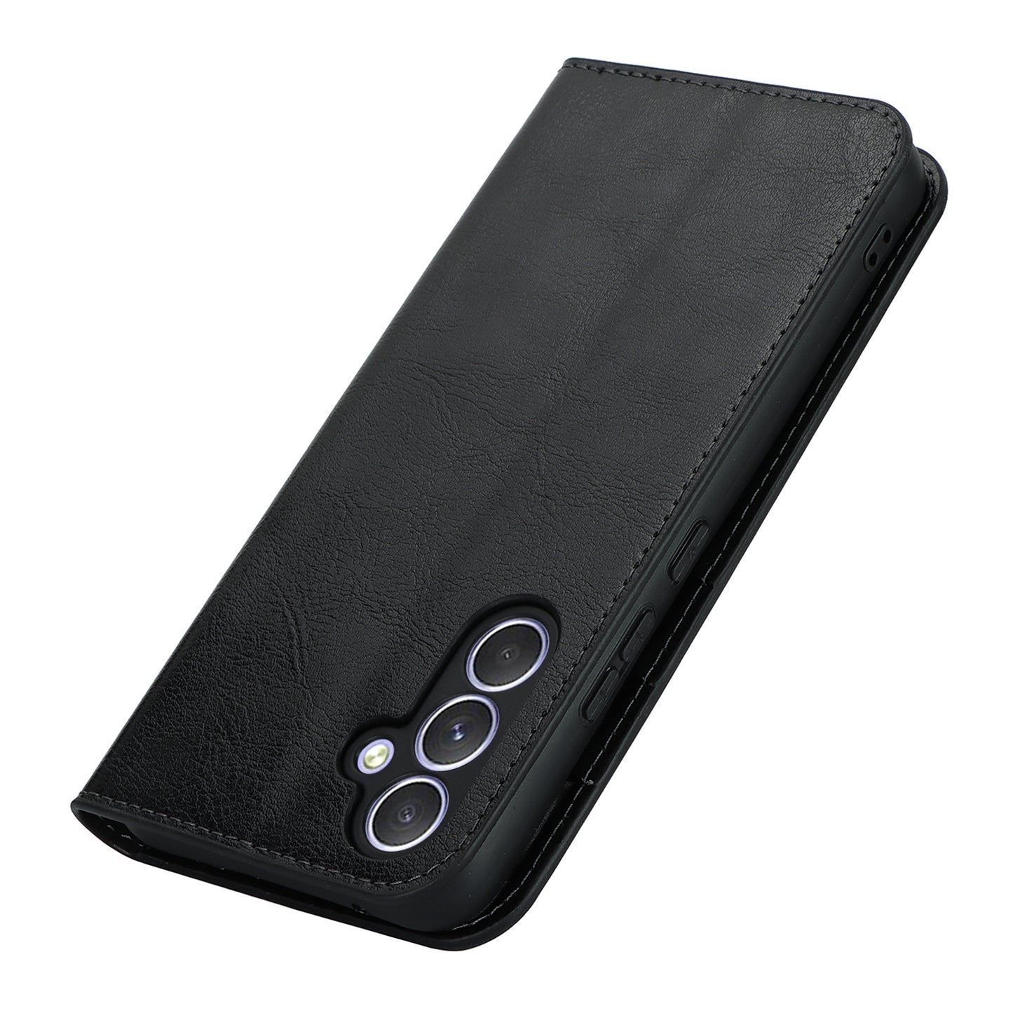 Stand Wallet for Samsung Galaxy A54 5G Crazy Horse Texture Genuine Cow Leather Cover Phone Case - Black