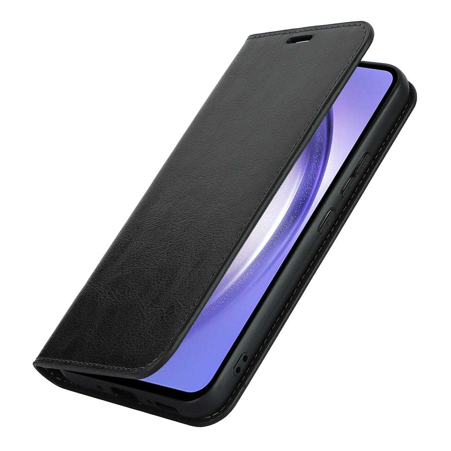 Stand Wallet for Samsung Galaxy A54 5G Crazy Horse Texture Genuine Cow Leather Cover Phone Case - Black