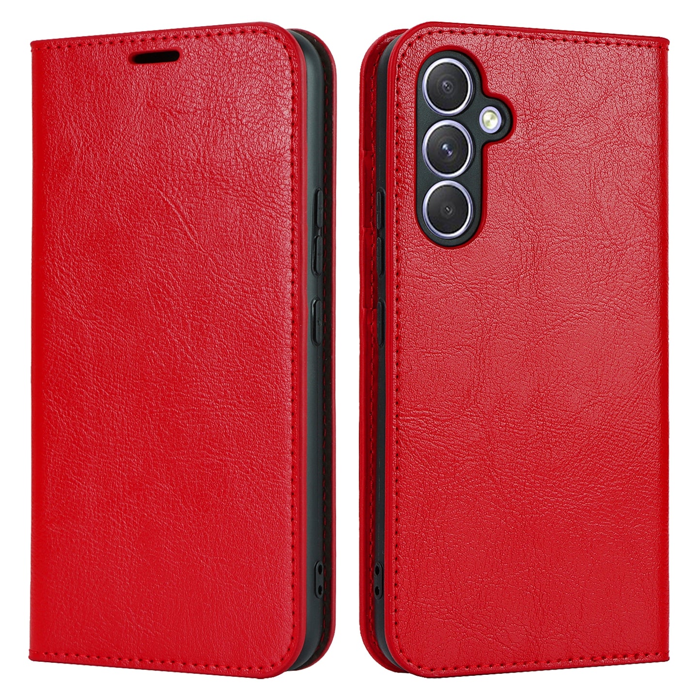 Stand Wallet for Samsung Galaxy A54 5G Crazy Horse Texture Genuine Cow Leather Cover Phone Case - Red