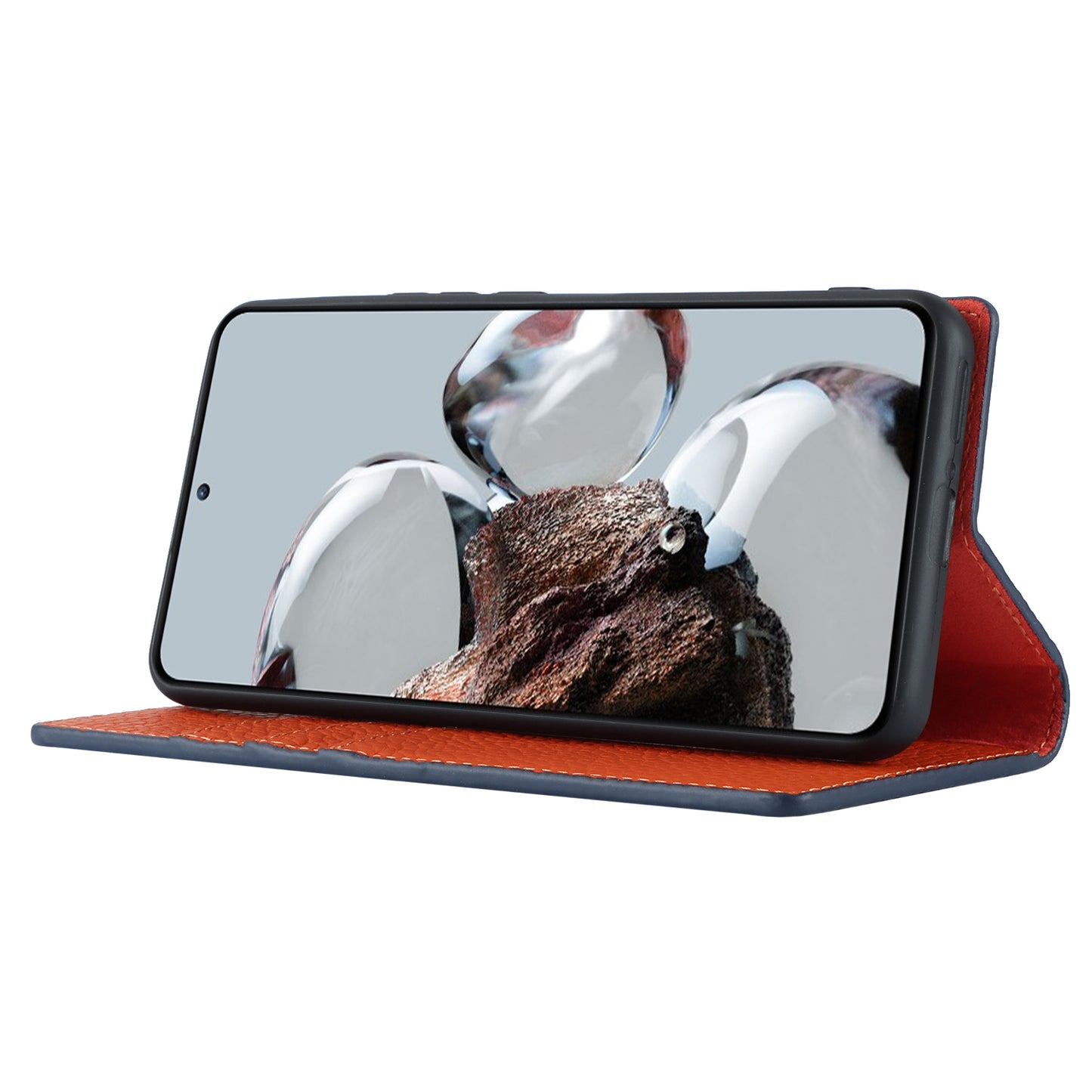 Stand Wallet Cover for Xiaomi 12T 5G / 12T Pro 5G / Redmi K50 Ultra Litchi Texture Genuine Cow Leather Phone Case with Strap - Dark Blue