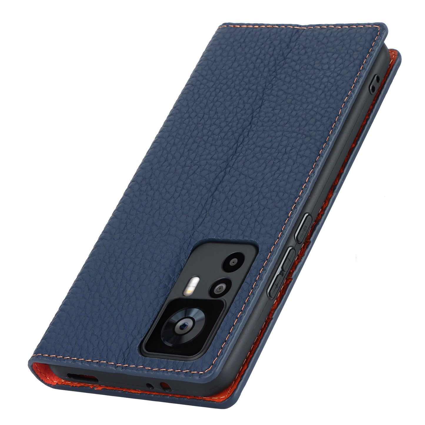 Stand Wallet Cover for Xiaomi 12T 5G / 12T Pro 5G / Redmi K50 Ultra Litchi Texture Genuine Cow Leather Phone Case with Strap - Dark Blue