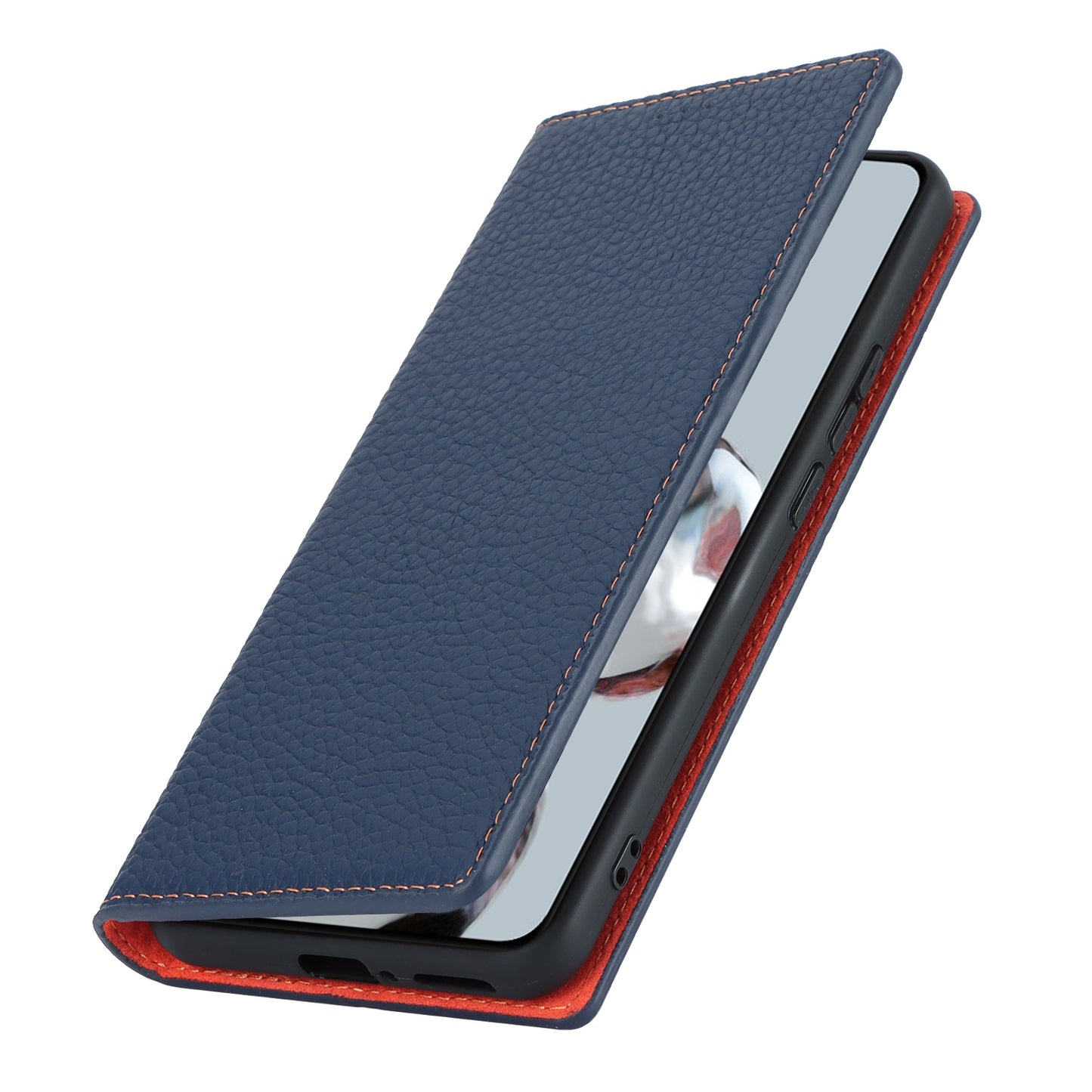 Stand Wallet Cover for Xiaomi 12T 5G / 12T Pro 5G / Redmi K50 Ultra Litchi Texture Genuine Cow Leather Phone Case with Strap - Dark Blue