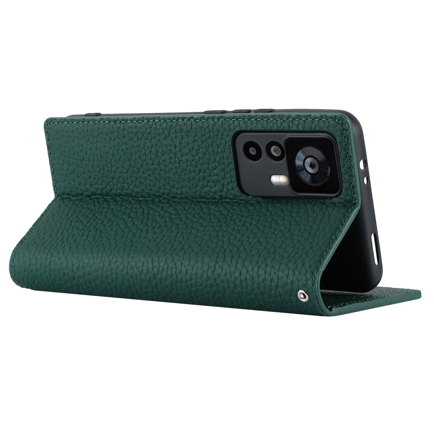 Stand Wallet Cover for Xiaomi 12T 5G / 12T Pro 5G / Redmi K50 Ultra Litchi Texture Genuine Cow Leather Phone Case with Strap - Green