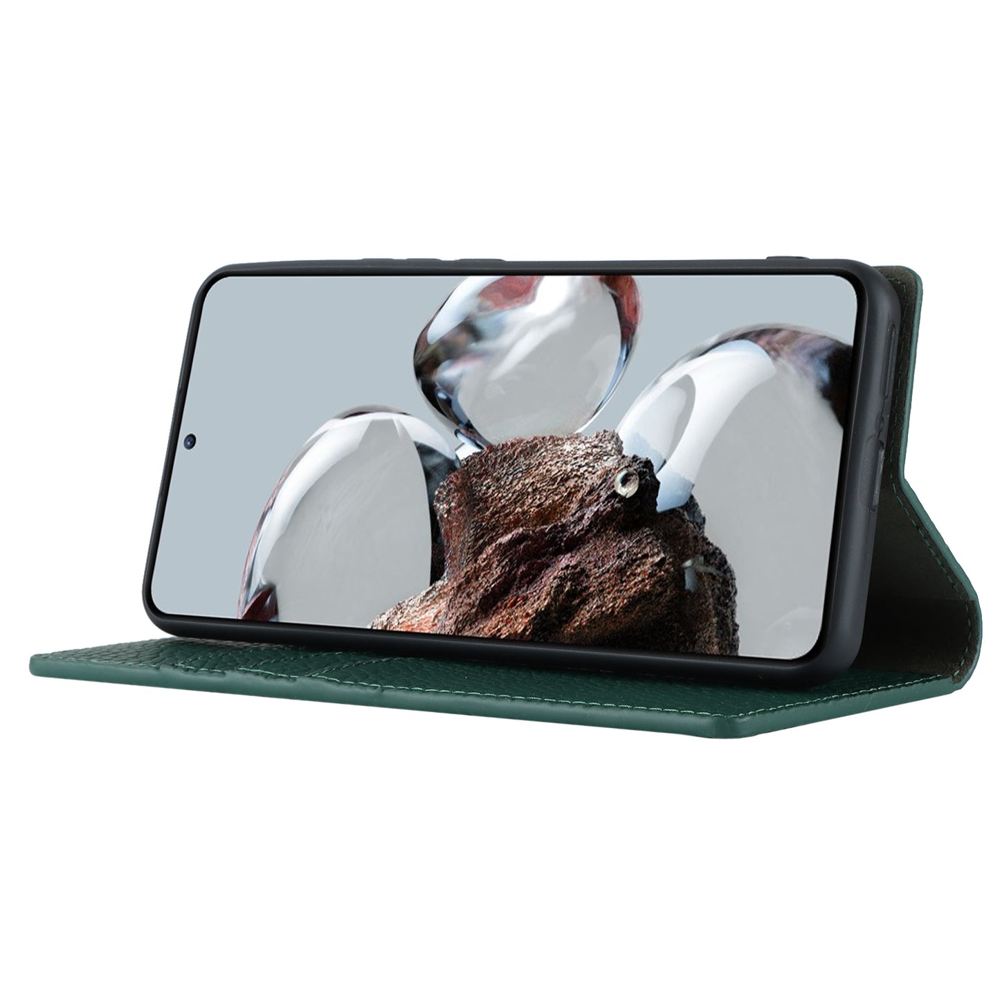 Stand Wallet Cover for Xiaomi 12T 5G / 12T Pro 5G / Redmi K50 Ultra Litchi Texture Genuine Cow Leather Phone Case with Strap - Green