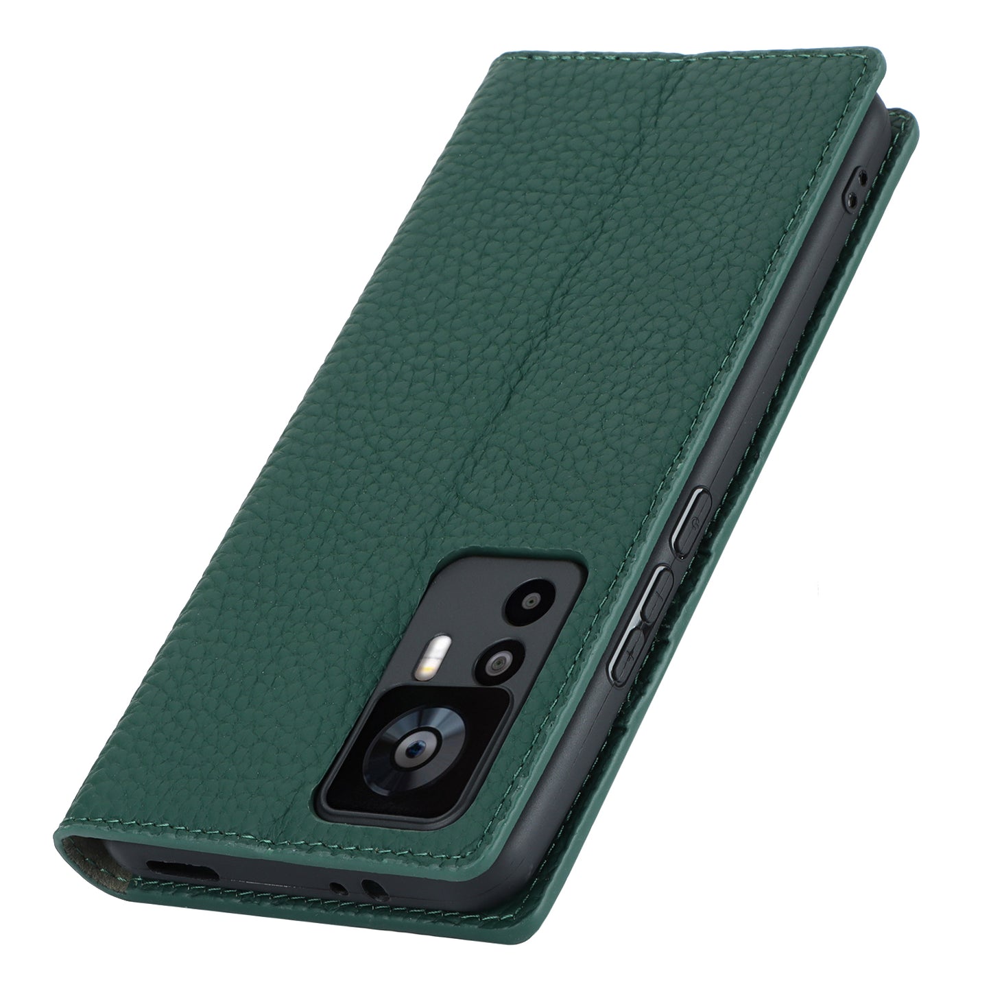 Stand Wallet Cover for Xiaomi 12T 5G / 12T Pro 5G / Redmi K50 Ultra Litchi Texture Genuine Cow Leather Phone Case with Strap - Green