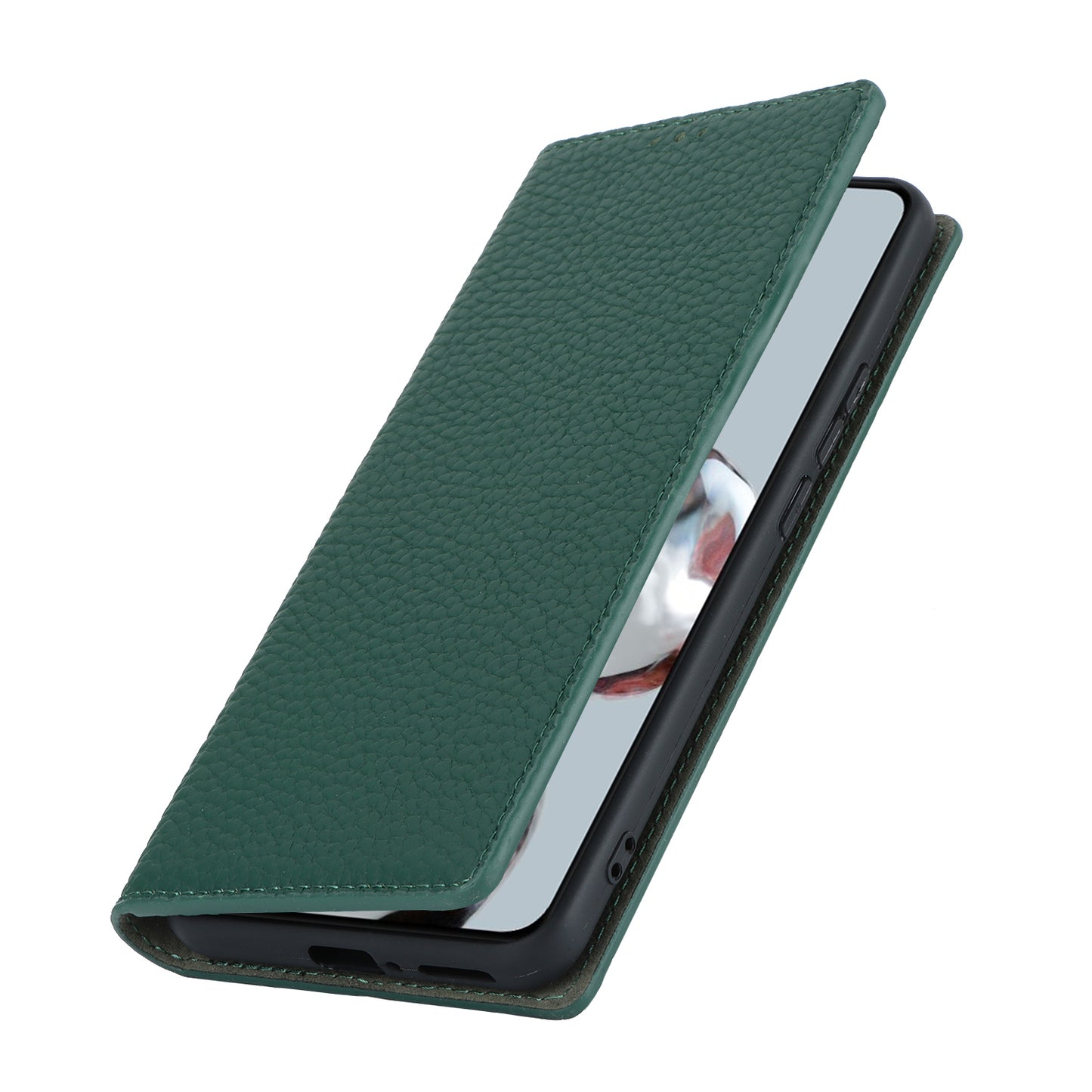 Stand Wallet Cover for Xiaomi 12T 5G / 12T Pro 5G / Redmi K50 Ultra Litchi Texture Genuine Cow Leather Phone Case with Strap - Green