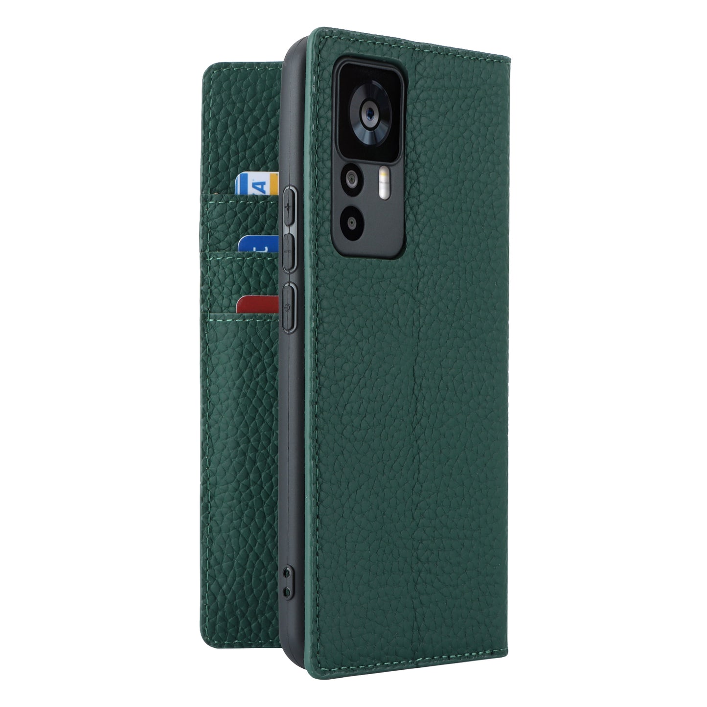 Stand Wallet Cover for Xiaomi 12T 5G / 12T Pro 5G / Redmi K50 Ultra Litchi Texture Genuine Cow Leather Phone Case with Strap - Green