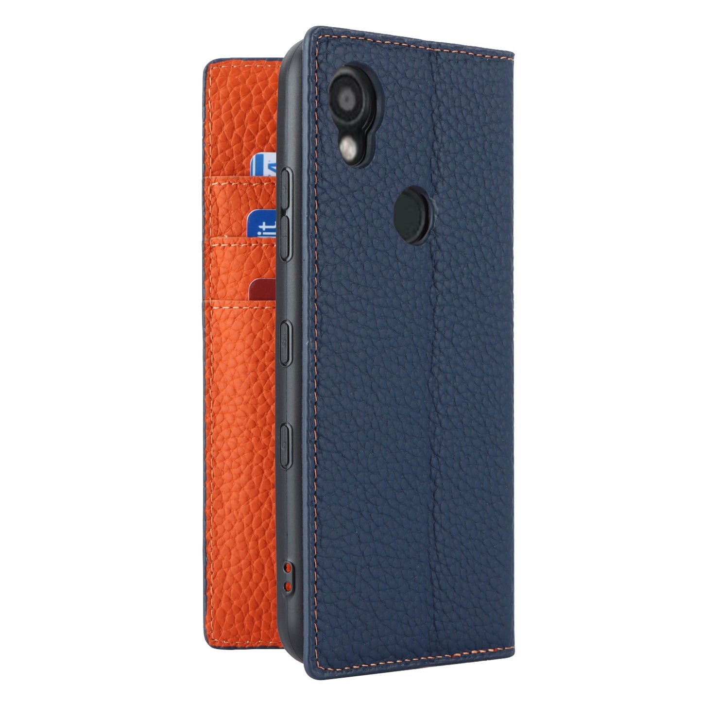 Wallet Cover for Kyocera Digno SX3 KYG02 Litchi Texture Genuine Cow Leather Phone Stand Case with Strap - Dark Blue