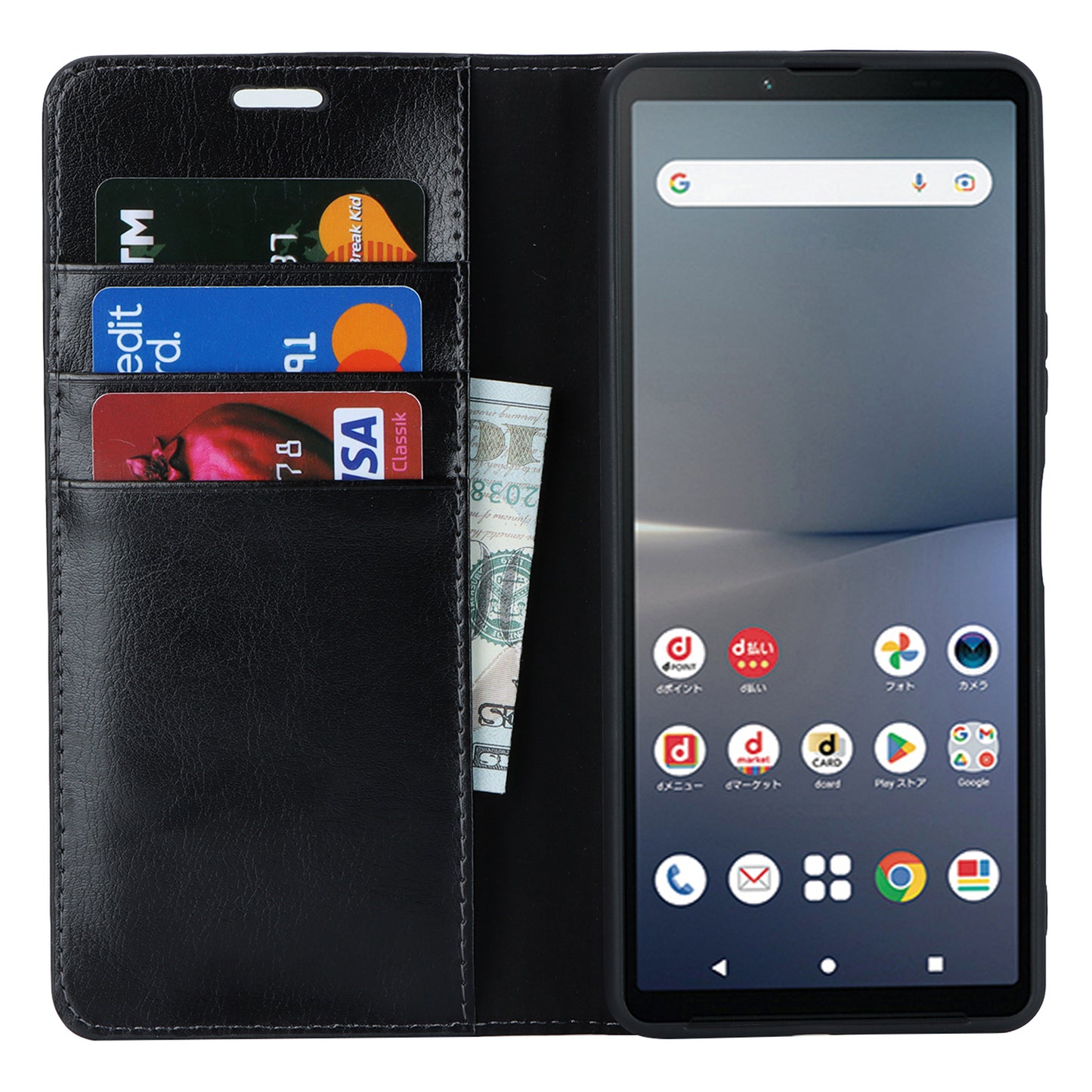 Stand Wallet for Sony Xperia 10 V Crazy Horse Texture Phone Case Genuine Cow Leather Cover - Black