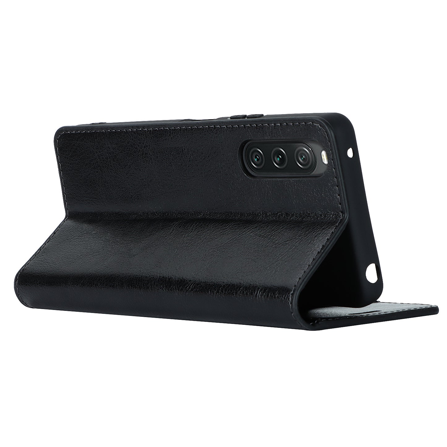 Stand Wallet for Sony Xperia 10 V Crazy Horse Texture Phone Case Genuine Cow Leather Cover - Black