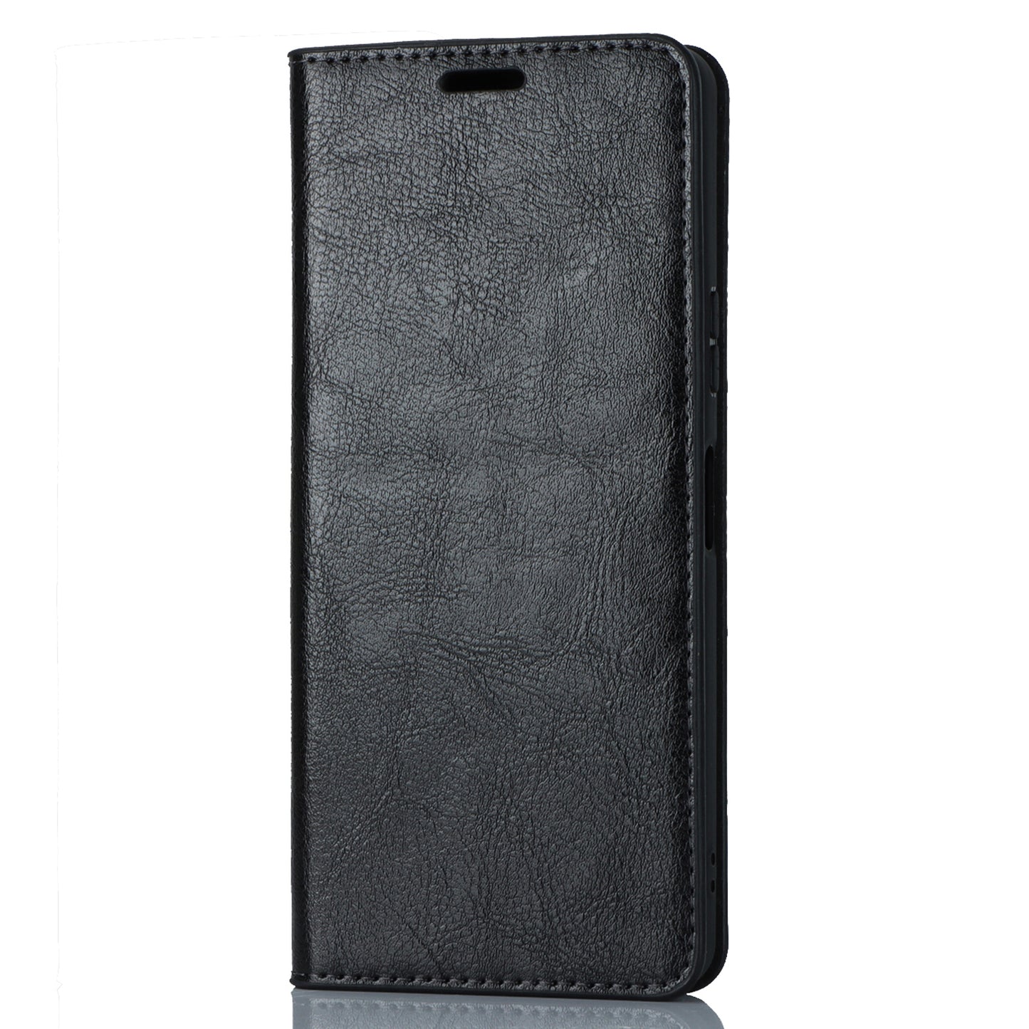 Stand Wallet for Sony Xperia 10 V Crazy Horse Texture Phone Case Genuine Cow Leather Cover - Black