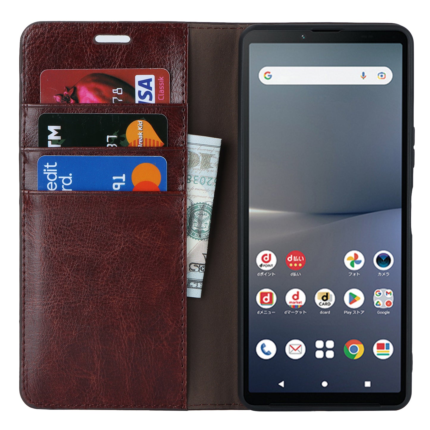 Stand Wallet for Sony Xperia 10 V Crazy Horse Texture Phone Case Genuine Cow Leather Cover - Dark Brown