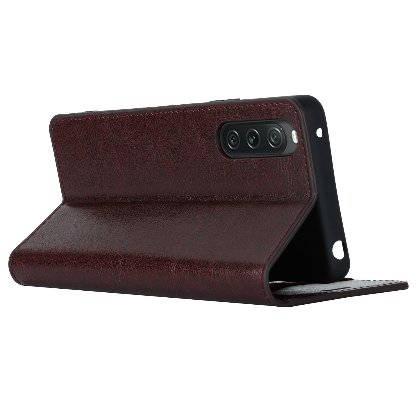 Stand Wallet for Sony Xperia 10 V Crazy Horse Texture Phone Case Genuine Cow Leather Cover - Dark Brown