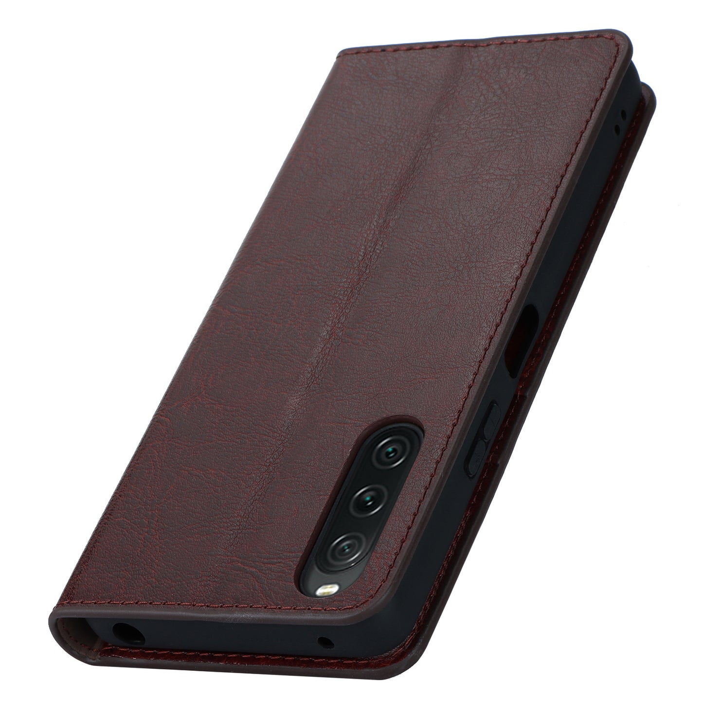Stand Wallet for Sony Xperia 10 V Crazy Horse Texture Phone Case Genuine Cow Leather Cover - Dark Brown