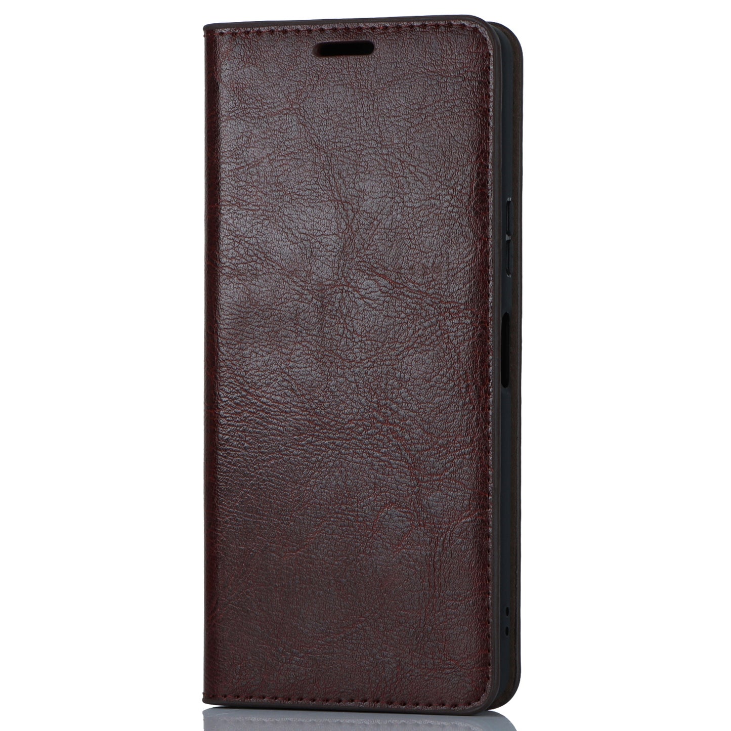 Stand Wallet for Sony Xperia 10 V Crazy Horse Texture Phone Case Genuine Cow Leather Cover - Dark Brown