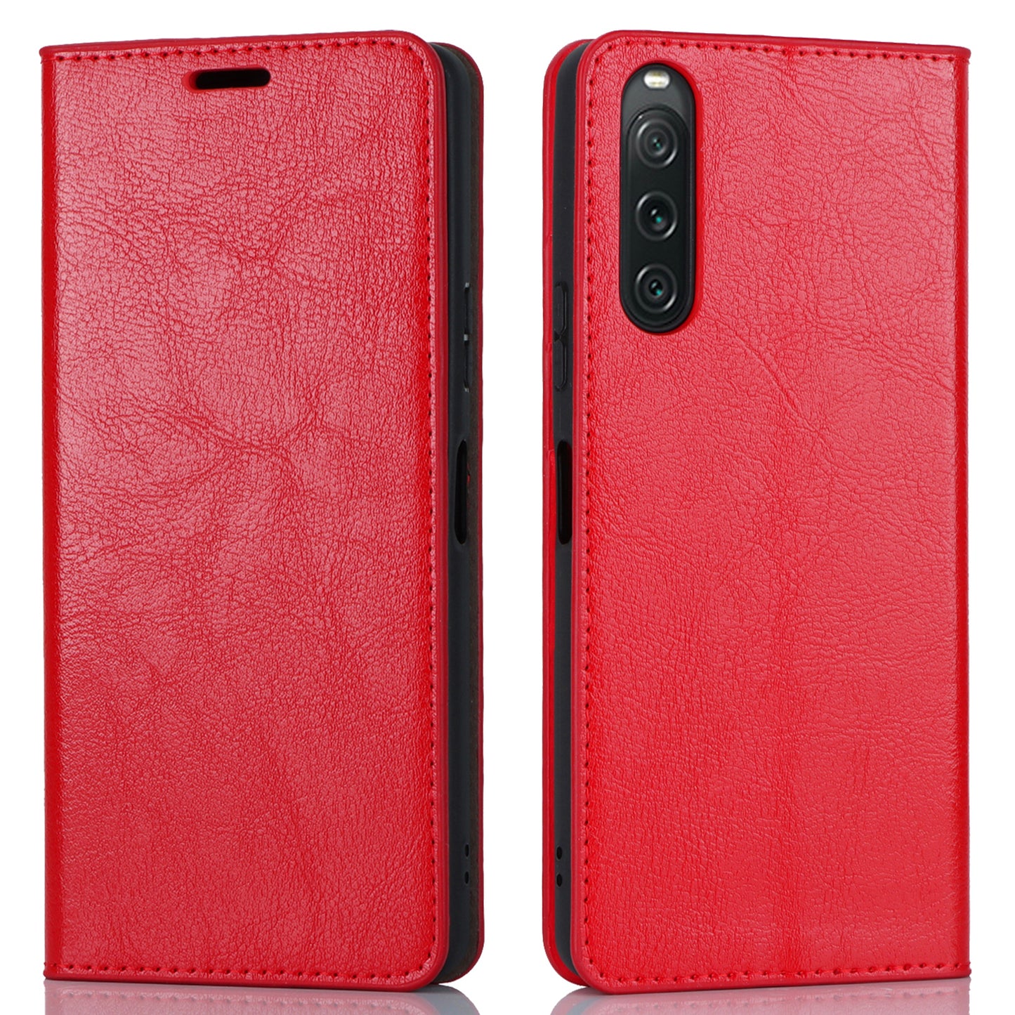 Stand Wallet for Sony Xperia 10 V Crazy Horse Texture Phone Case Genuine Cow Leather Cover - Red