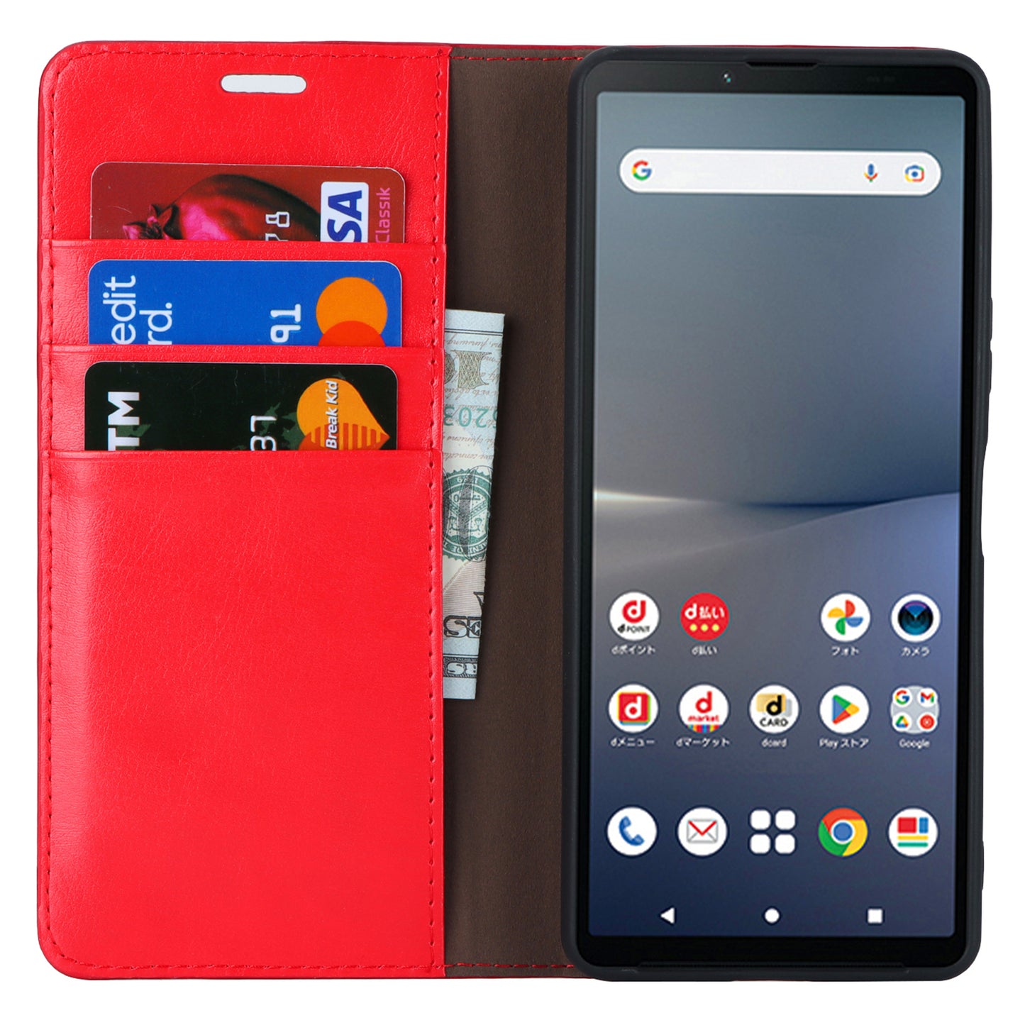 Stand Wallet for Sony Xperia 10 V Crazy Horse Texture Phone Case Genuine Cow Leather Cover - Red