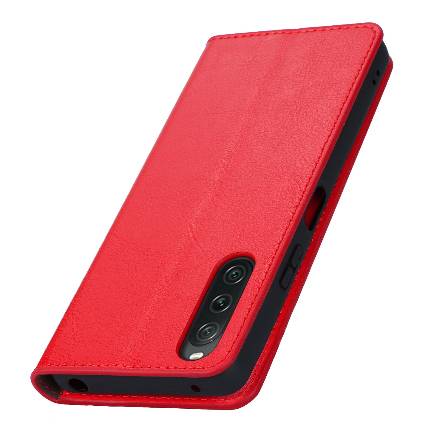 Stand Wallet for Sony Xperia 10 V Crazy Horse Texture Phone Case Genuine Cow Leather Cover - Red