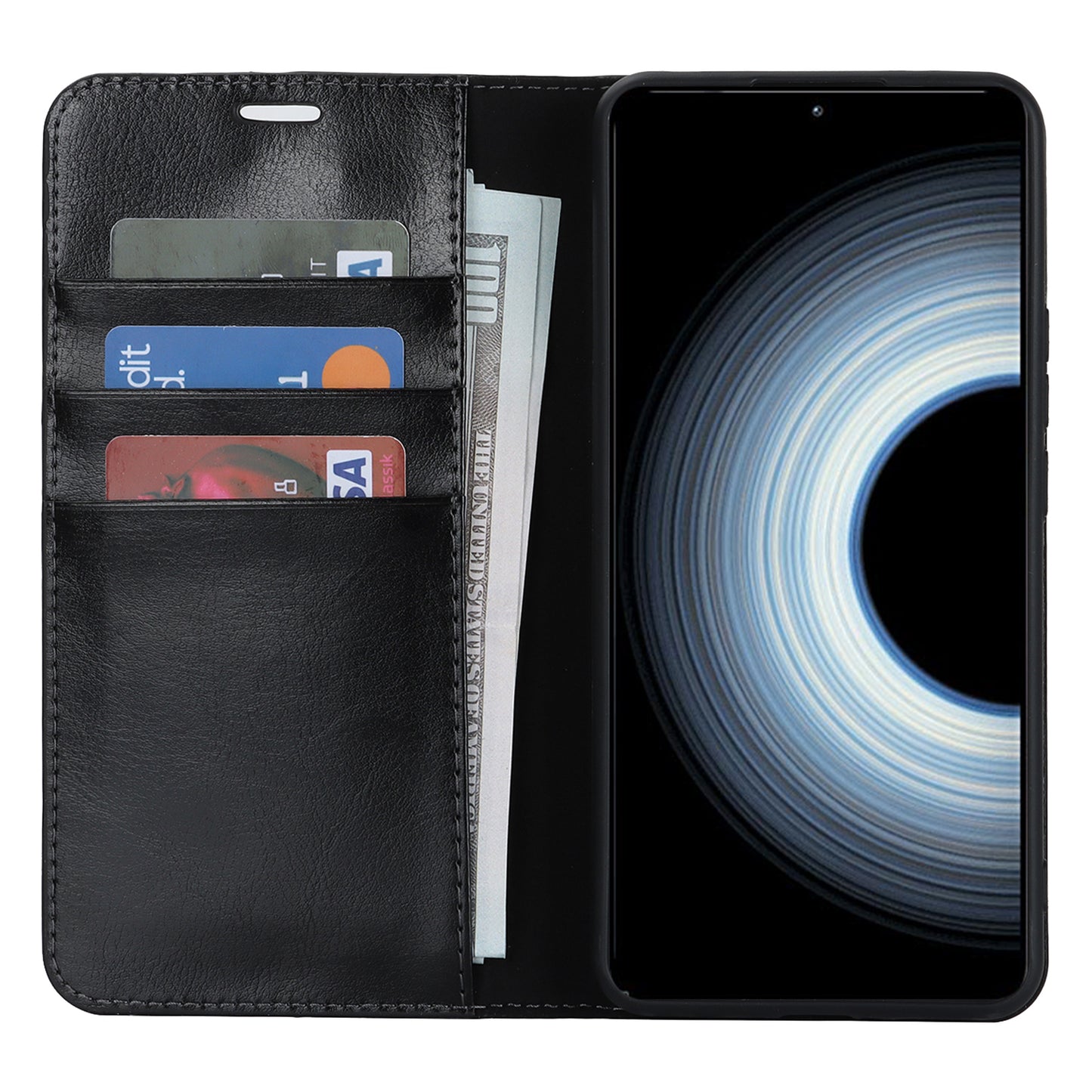 Uniqkart for Xiaomi 12T 5G / 12T Pro 5G / Redmi K50 Ultra Phone Case Crazy Horse Texture Genuine Cow Leather Stand Wallet Cover - Black