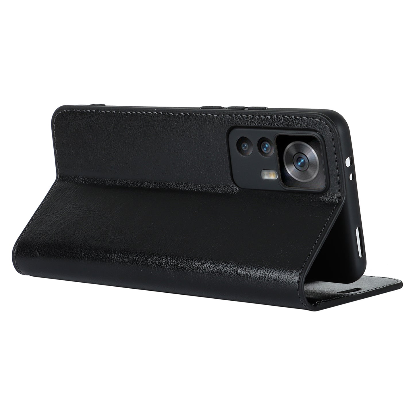 Uniqkart for Xiaomi 12T 5G / 12T Pro 5G / Redmi K50 Ultra Phone Case Crazy Horse Texture Genuine Cow Leather Stand Wallet Cover - Black