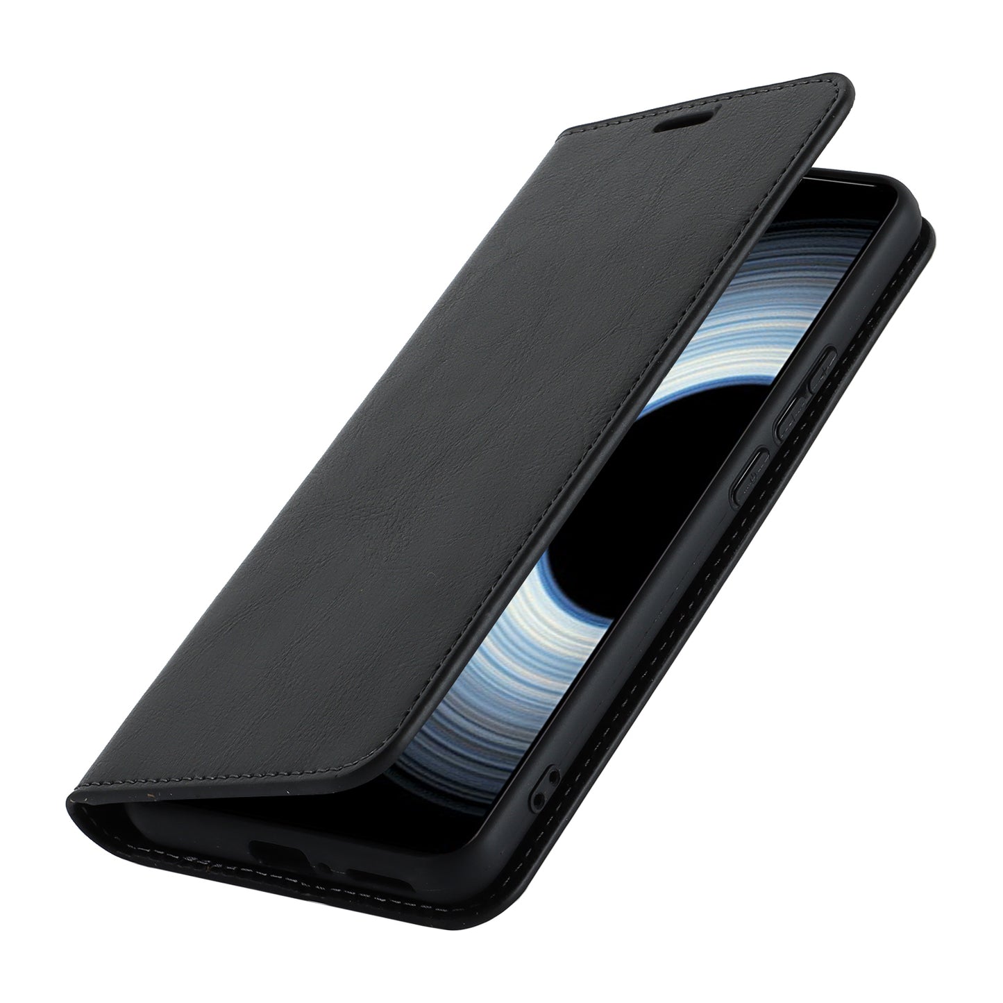 Uniqkart for Xiaomi 12T 5G / 12T Pro 5G / Redmi K50 Ultra Phone Case Crazy Horse Texture Genuine Cow Leather Stand Wallet Cover - Black