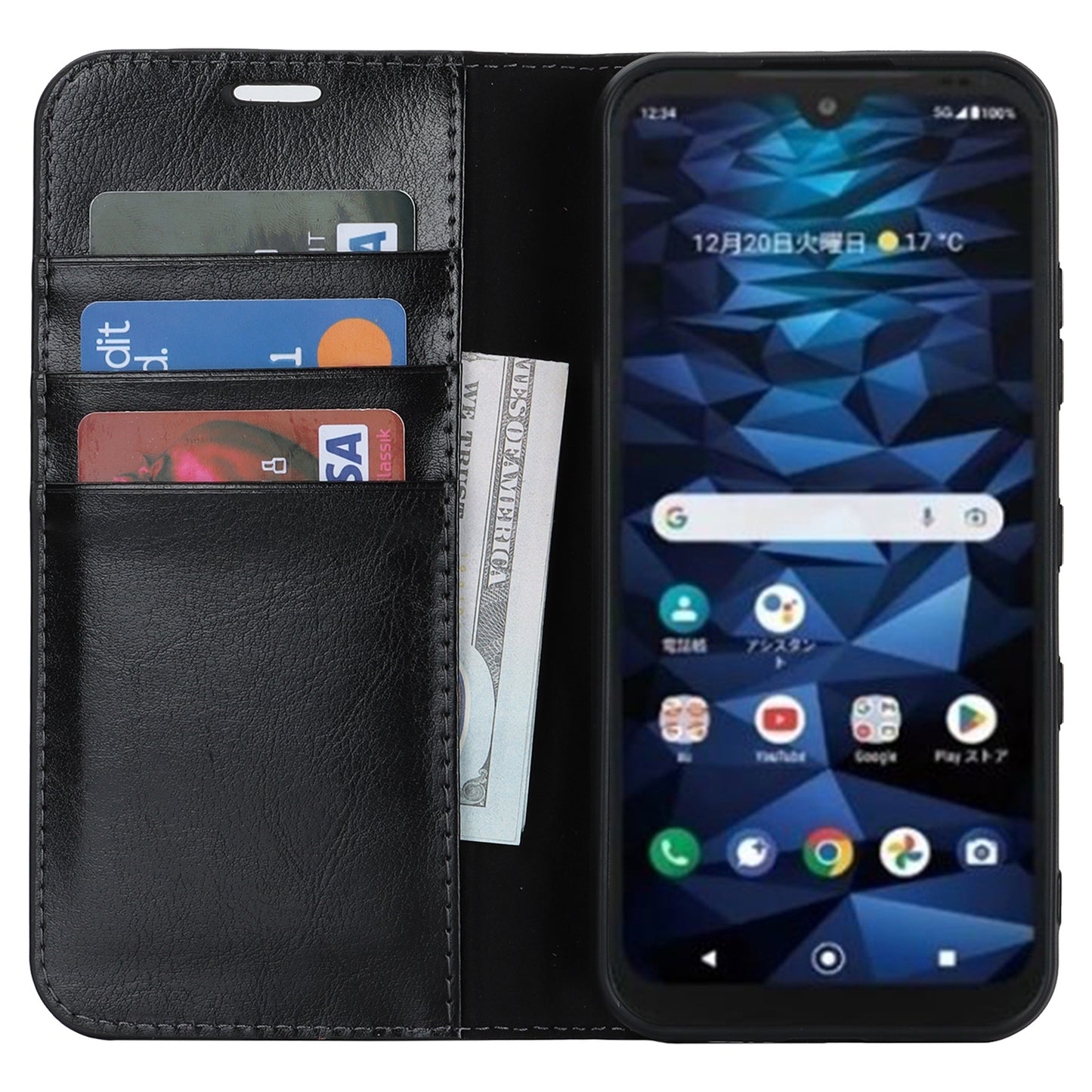 Uniqkart for Kyocera Digno SX3 KYG02 Phone Case Crazy Horse Texture Genuine Cow Leather Stand Wallet Anti-drop Cover - Black