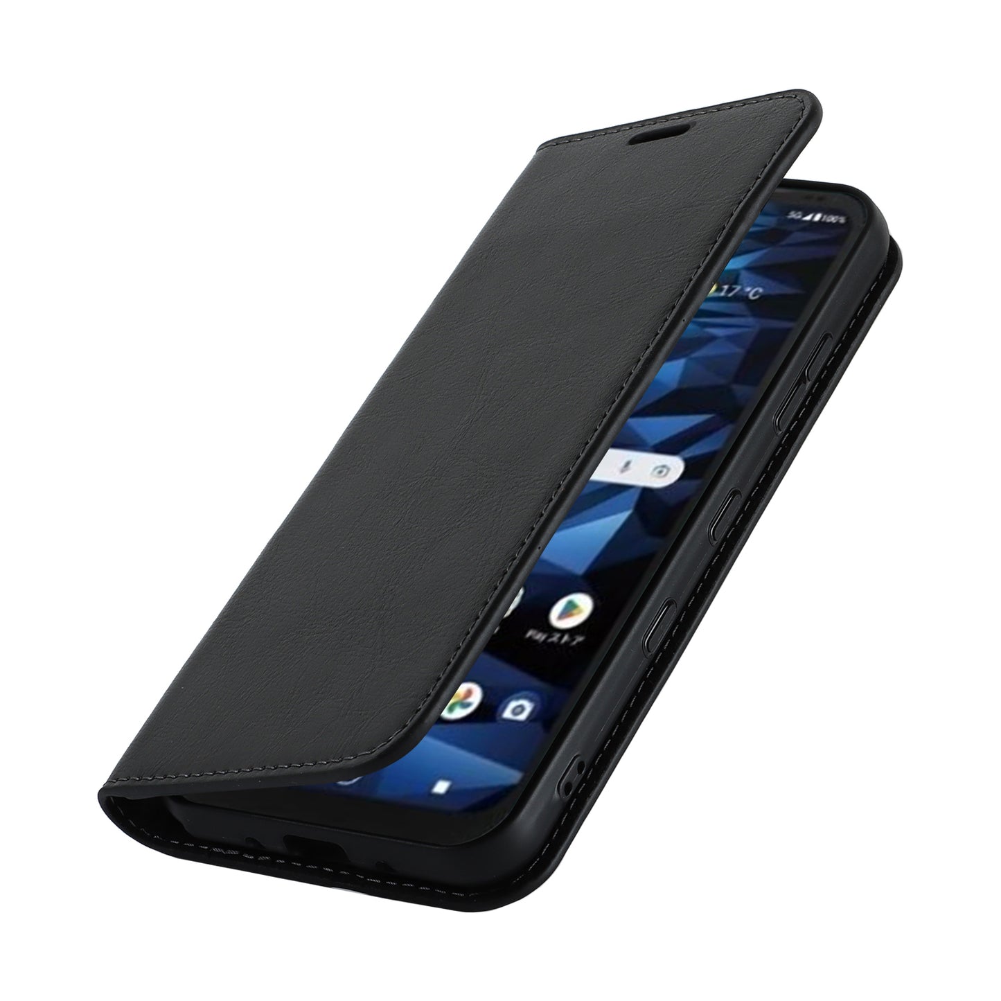 Uniqkart for Kyocera Digno SX3 KYG02 Phone Case Crazy Horse Texture Genuine Cow Leather Stand Wallet Anti-drop Cover - Black