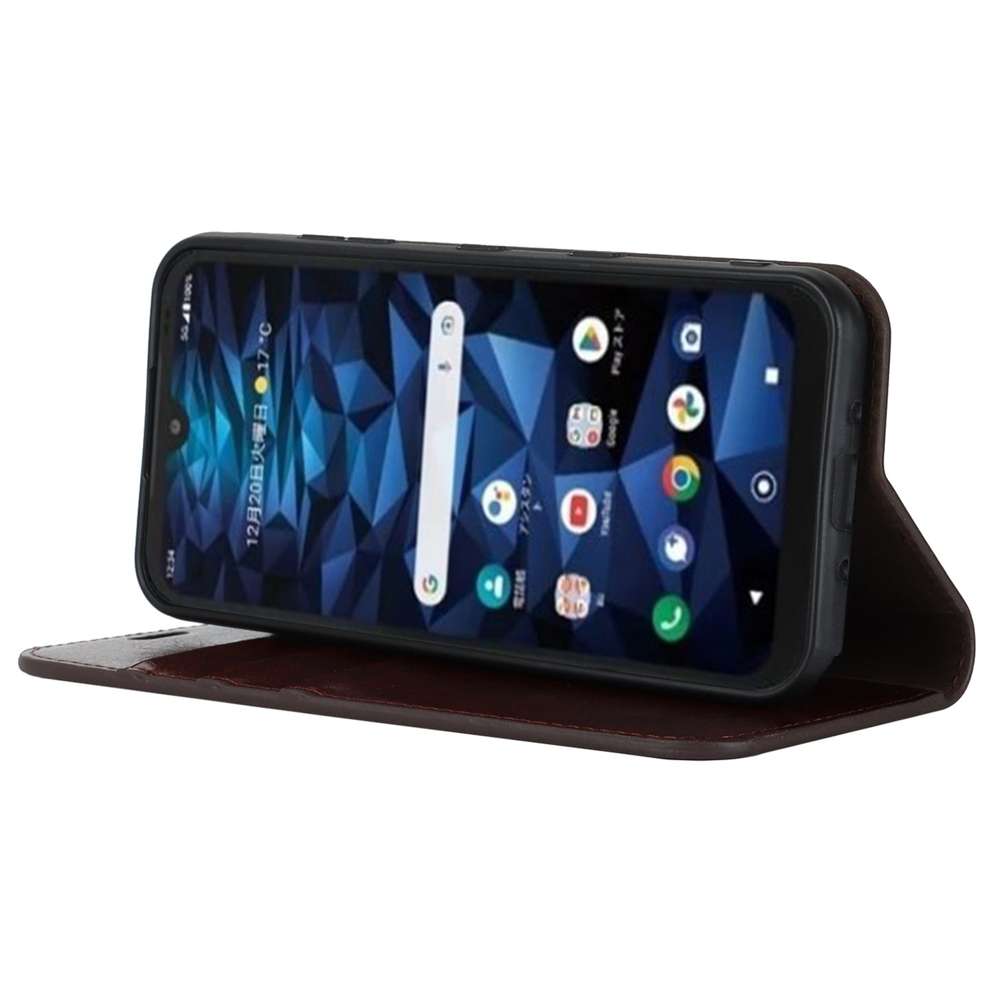 Uniqkart for Kyocera Digno SX3 KYG02 Phone Case Crazy Horse Texture Genuine Cow Leather Stand Wallet Anti-drop Cover - Dark Brown