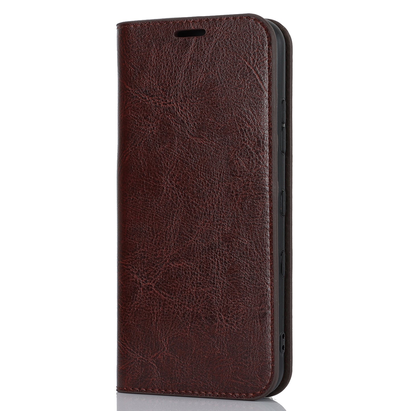 Uniqkart for Kyocera Digno SX3 KYG02 Phone Case Crazy Horse Texture Genuine Cow Leather Stand Wallet Anti-drop Cover - Dark Brown