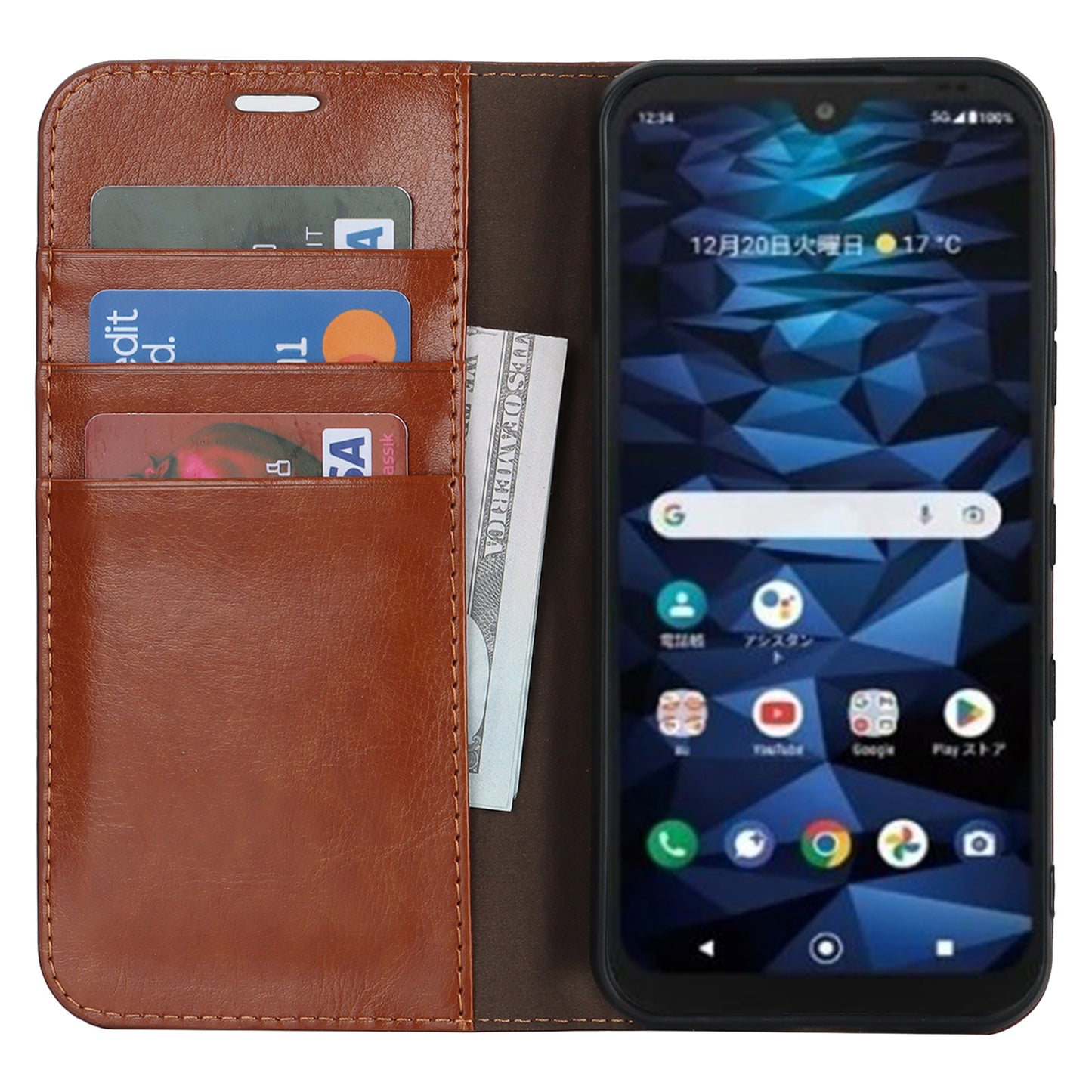 Uniqkart for Kyocera Digno SX3 KYG02 Phone Case Crazy Horse Texture Genuine Cow Leather Stand Wallet Anti-drop Cover - Light Brown