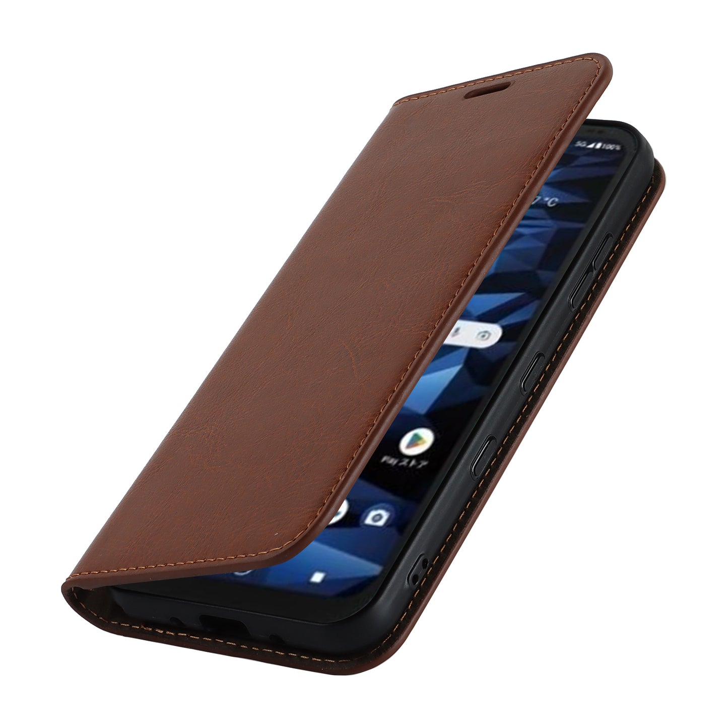 Uniqkart for Kyocera Digno SX3 KYG02 Phone Case Crazy Horse Texture Genuine Cow Leather Stand Wallet Anti-drop Cover - Light Brown