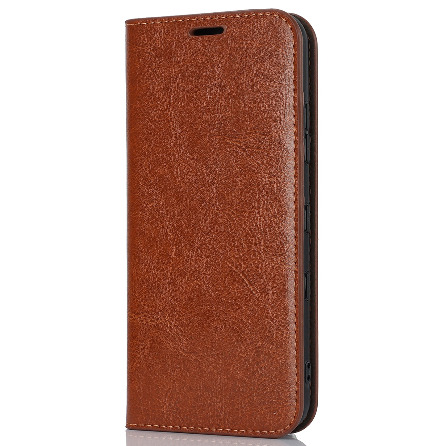 Uniqkart for Kyocera Digno SX3 KYG02 Phone Case Crazy Horse Texture Genuine Cow Leather Stand Wallet Anti-drop Cover - Light Brown